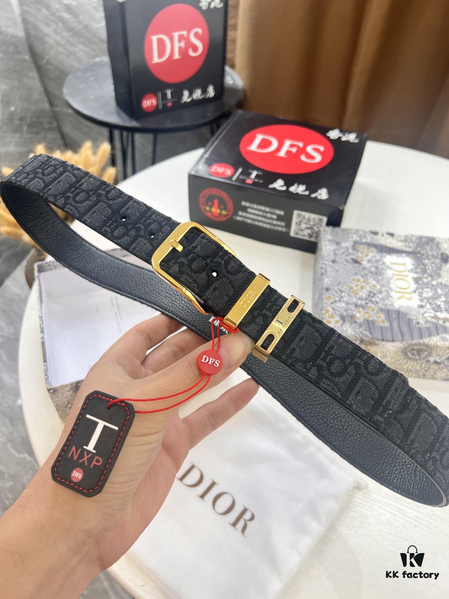 693202713a89a121ed550b1a Dior Unisex Belt - Latest Couple's Style, Imported Embroidered Custom Fabric, Full-Grain Lychee Leather, Polished ZP Synchronous Pin Buckle, 3.5cm Width