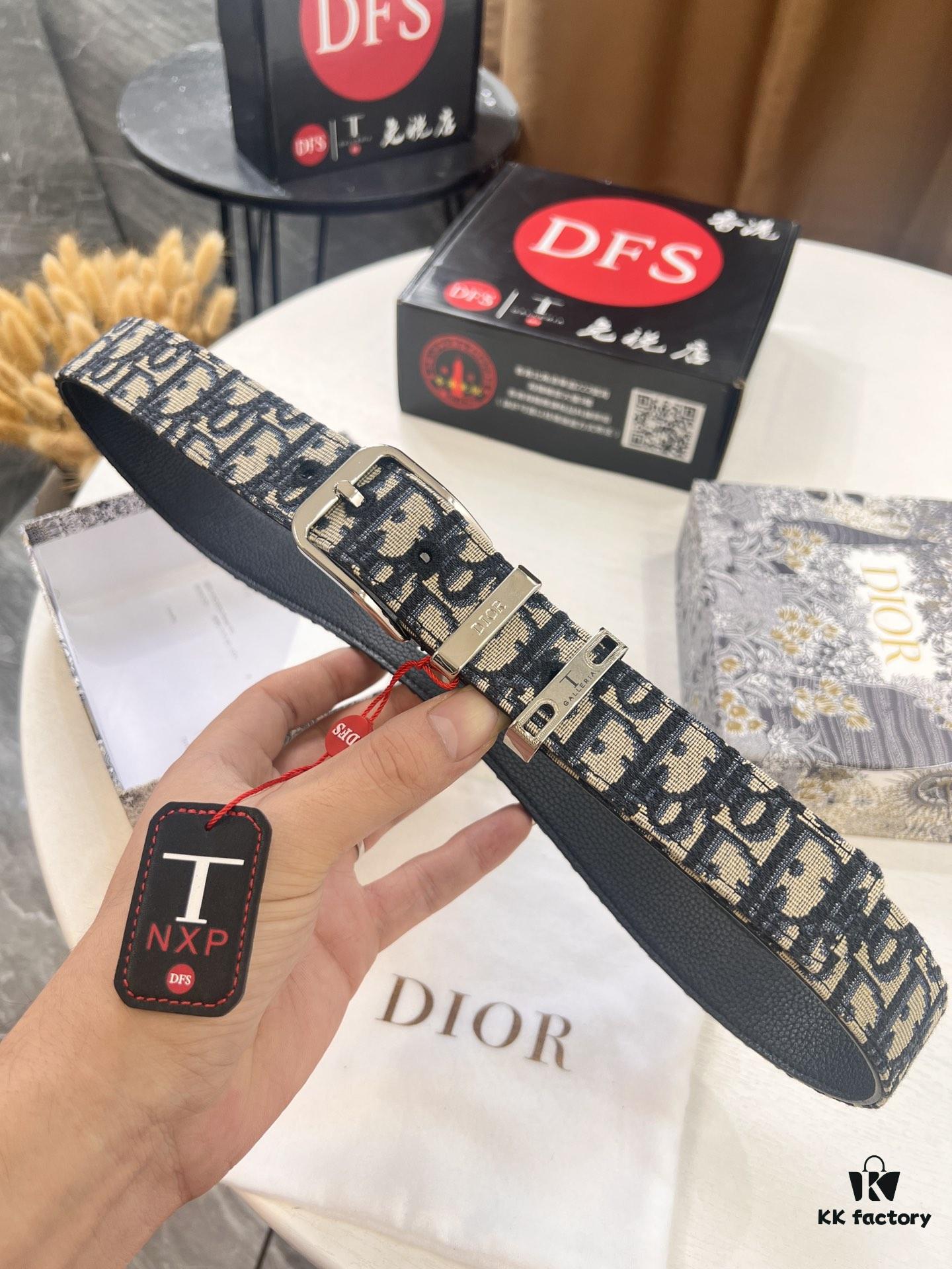 693202723a89a121ed550b21 Dior Unisex Belt - Latest Couple's Style, Imported Embroidered Custom Fabric, Full-Grain Lychee Grain Cowhide Leather, Polished ZP Synchronous Pin Buckle, 3.5cm Width