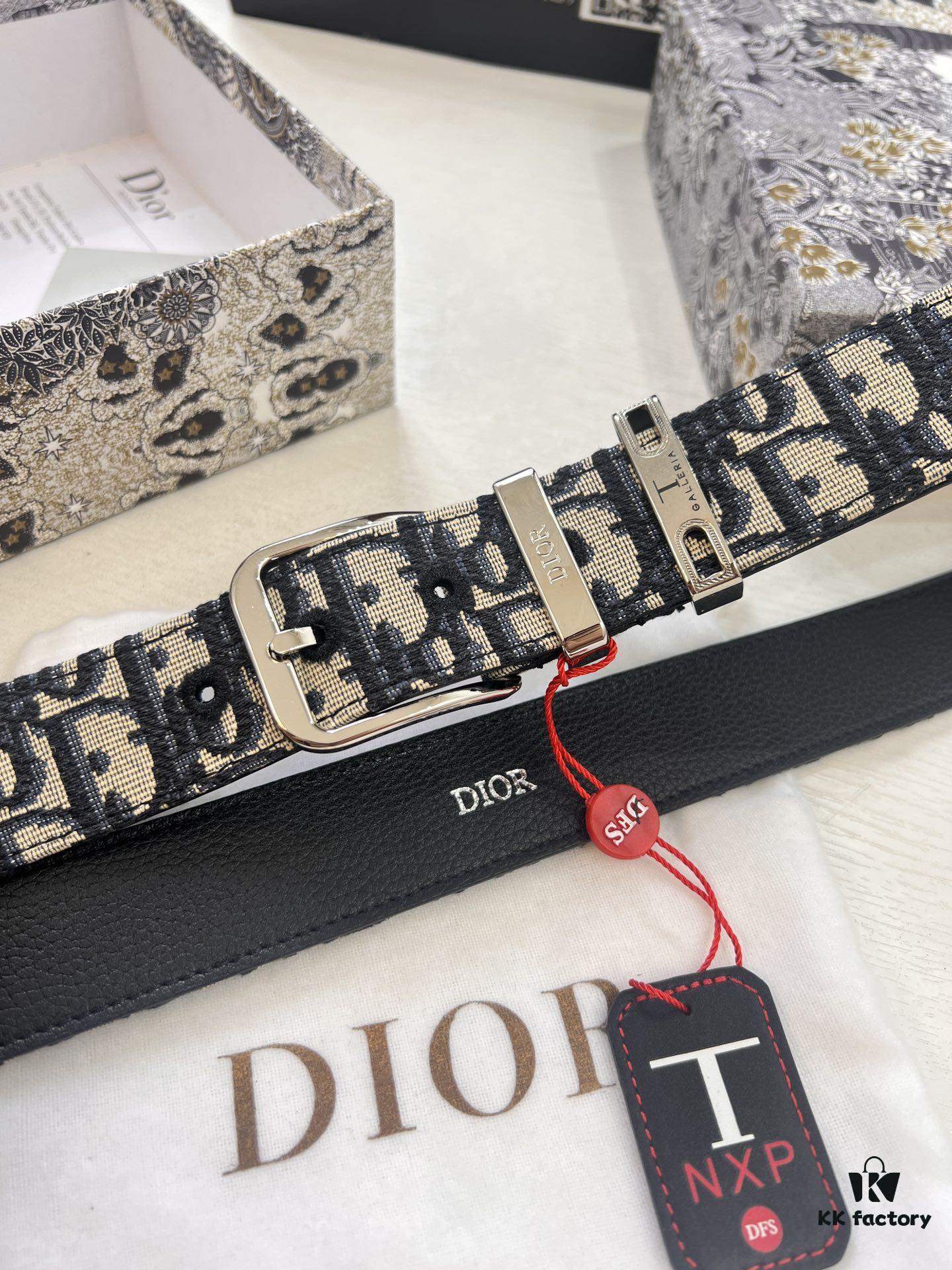 693202723a89a121ed550b22 Dior Unisex Belt - Latest Couple's Style, Imported Embroidered Custom Fabric, Full-Grain Lychee Grain Cowhide Leather, Polished ZP Synchronous Pin Buckle, 3.5cm Width
