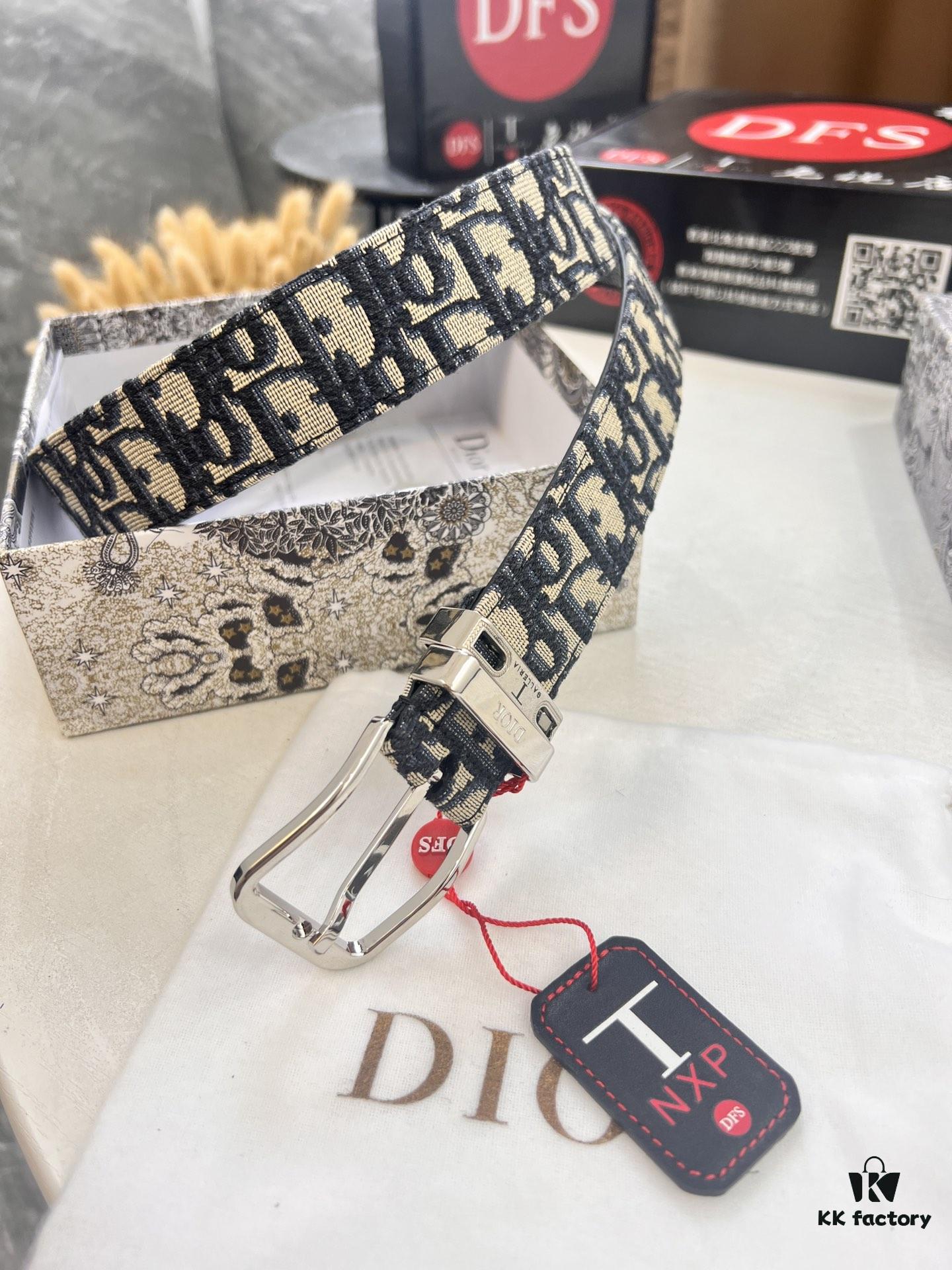 693202723a89a121ed550b23 Dior Unisex Belt - Latest Couple's Style, Imported Embroidered Custom Fabric, Full-Grain Lychee Grain Cowhide Leather, Polished ZP Synchronous Pin Buckle, 3.5cm Width