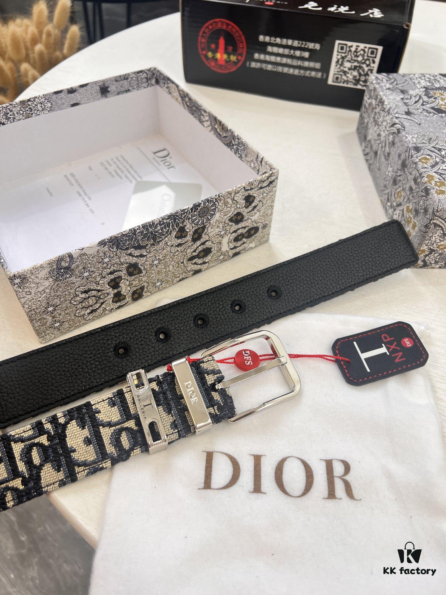 693202723a89a121ed550b24 Dior Unisex Belt - Latest Couple's Style, Imported Embroidered Custom Fabric, Full-Grain Lychee Grain Cowhide Leather, Polished ZP Synchronous Pin Buckle, 3.5cm Width