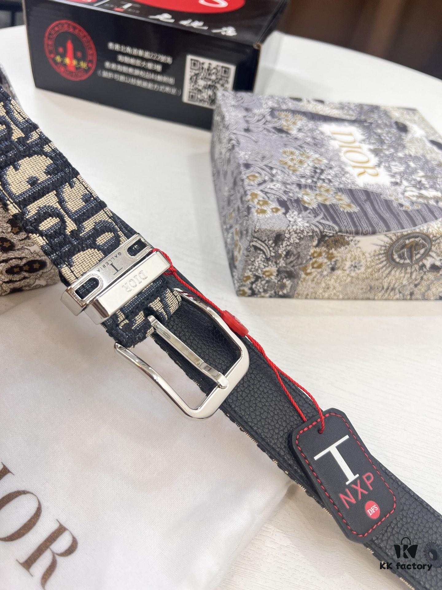 693202723a89a121ed550b25 Dior Unisex Belt - Latest Couple's Style, Imported Embroidered Custom Fabric, Full-Grain Lychee Grain Cowhide Leather, Polished ZP Synchronous Pin Buckle, 3.5cm Width