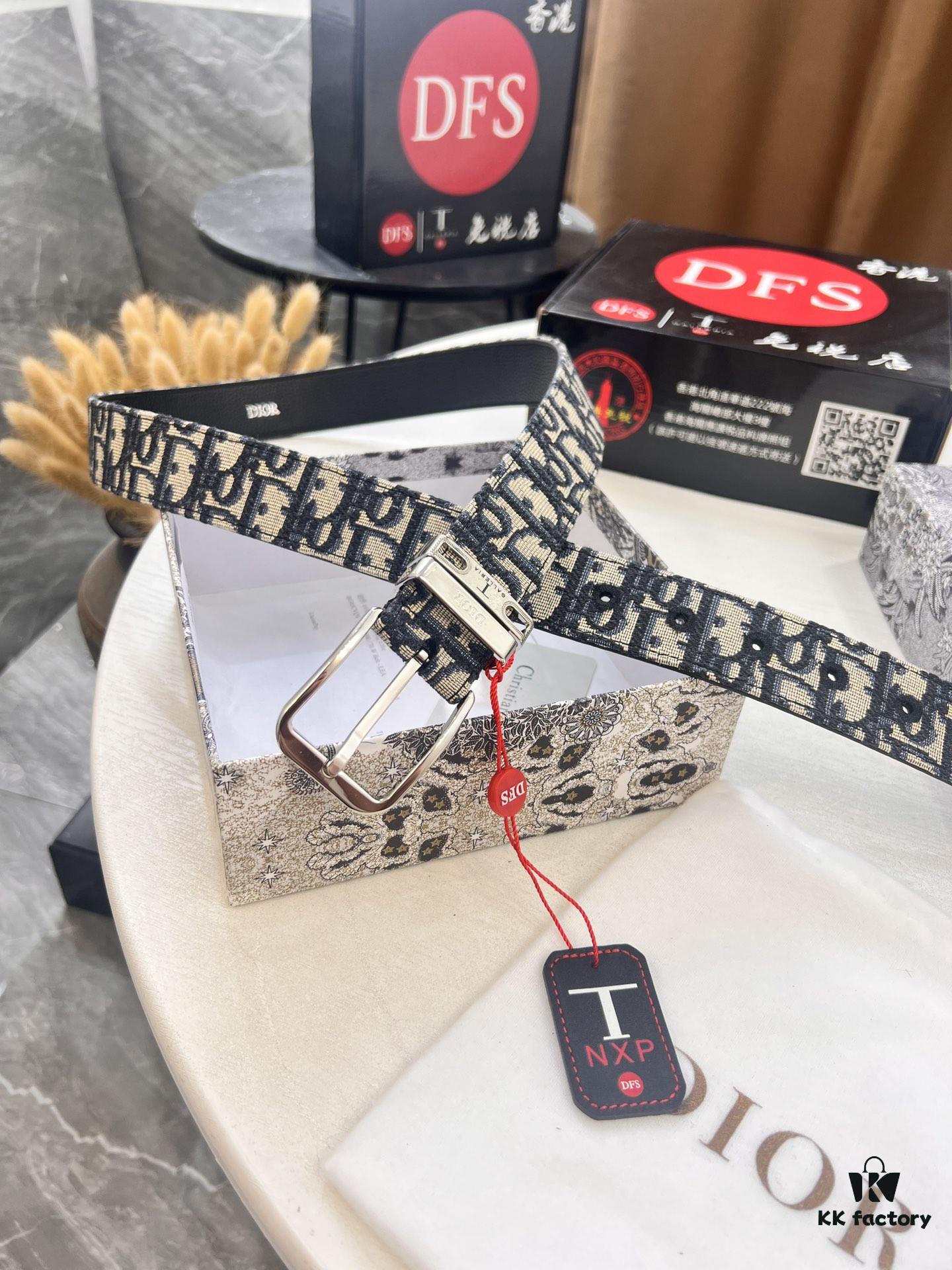 693202723a89a121ed550b26 Dior Unisex Belt - Latest Couple's Style, Imported Embroidered Custom Fabric, Full-Grain Lychee Grain Cowhide Leather, Polished ZP Synchronous Pin Buckle, 3.5cm Width