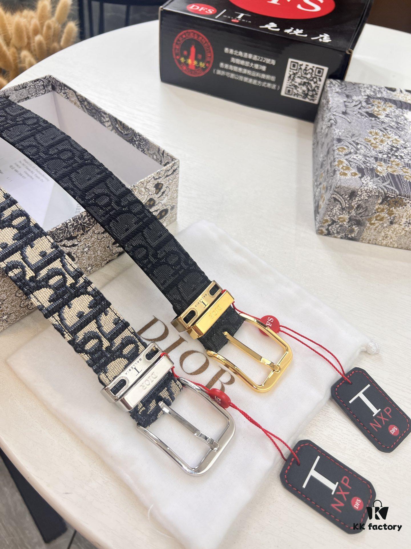 693202723a89a121ed550b27 Dior Unisex Belt - Latest Couple's Style, Imported Embroidered Custom Fabric, Full-Grain Lychee Grain Cowhide Leather, Polished ZP Synchronous Pin Buckle, 3.5cm Width