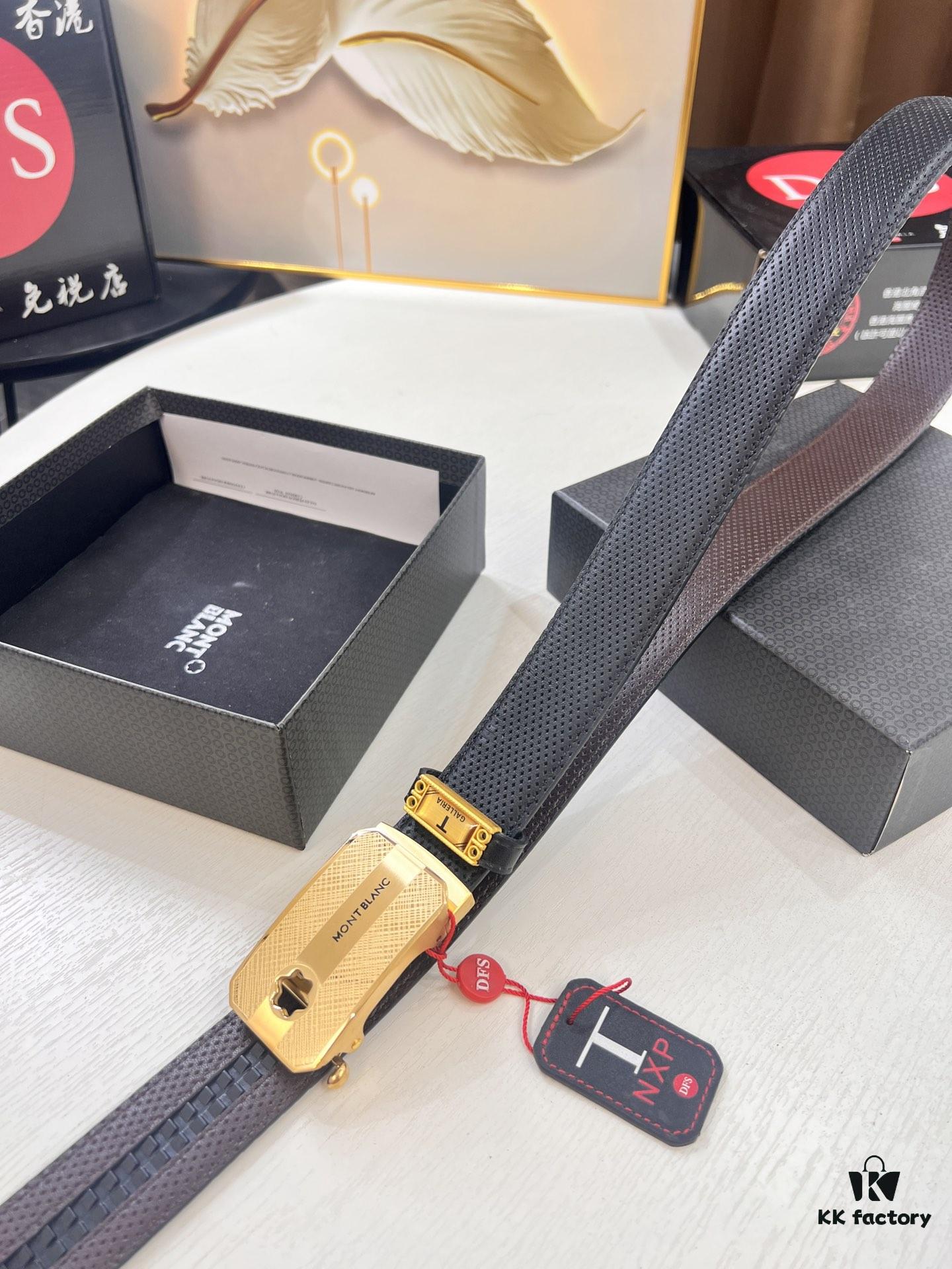 Top-Quality Genuine Leather Belt, Original Factory Hong Kong Duty-Free T Gift Box (NXP Hangtag with Anti-Counterfeit Chip Recognizable on Official Website), Automatic Buckle Series, Precision Stainless Steel Hardware, High-Ion Plating for Fade Resistance, 3.5cm Width, Imported French Crosshatch Calfskin with Natural Palm Texture, Comparable to Authentic Montblanc Quality