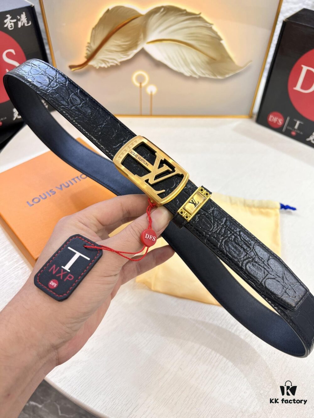 693202bd3a89a121ed550b7a Louis Vuitton Automatic Buckle Belt, Genuine Cowhide with Crocodile Texture, 3.5cm Width, Top-Quality Business Formal Belt with NXP Anti-Counterfeit Chip