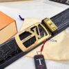 Louis Vuitton Automatic Buckle Belt, Premium Calfskin with Crocodile Texture, 3.5cm Width, Top-Quality Craftsmanship for Formal Business Wear