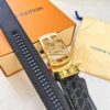 Louis Vuitton Automatic Buckle Belt, Premium Calfskin with Crocodile Texture, 3.5cm Width, Top-Quality Craftsmanship for Formal Business Wear