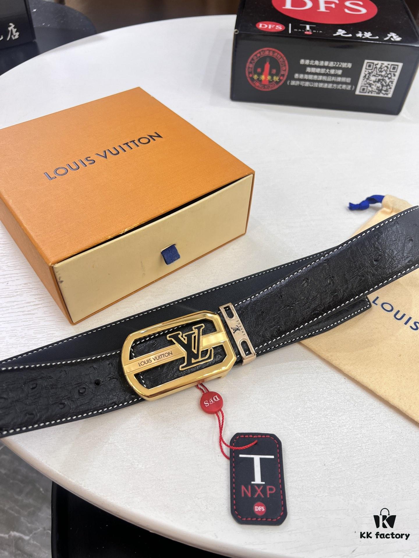 693202c03a89a121ed550ba4 Top-Tier Louis Vuitton LV Belt, Genuine Crocodile-Ostrich Grain Top Layer Calfskin, 3.8cm Width, Precision Molded L-Shaped Beveled Stainless Steel Hardware, Includes Original Hong Kong Duty-Free T-Gift Box (NXP RFID Tag Verifiable on Official Website)