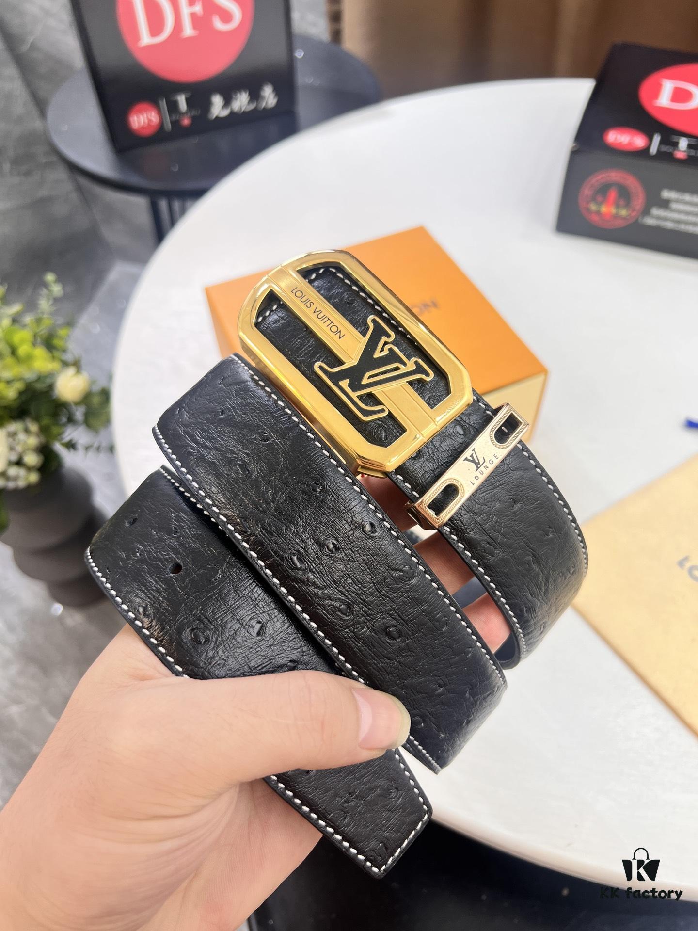 693202c03a89a121ed550ba5 Top-Tier Louis Vuitton LV Belt, Genuine Crocodile-Ostrich Grain Top Layer Calfskin, 3.8cm Width, Precision Molded L-Shaped Beveled Stainless Steel Hardware, Includes Original Hong Kong Duty-Free T-Gift Box (NXP RFID Tag Verifiable on Official Website)