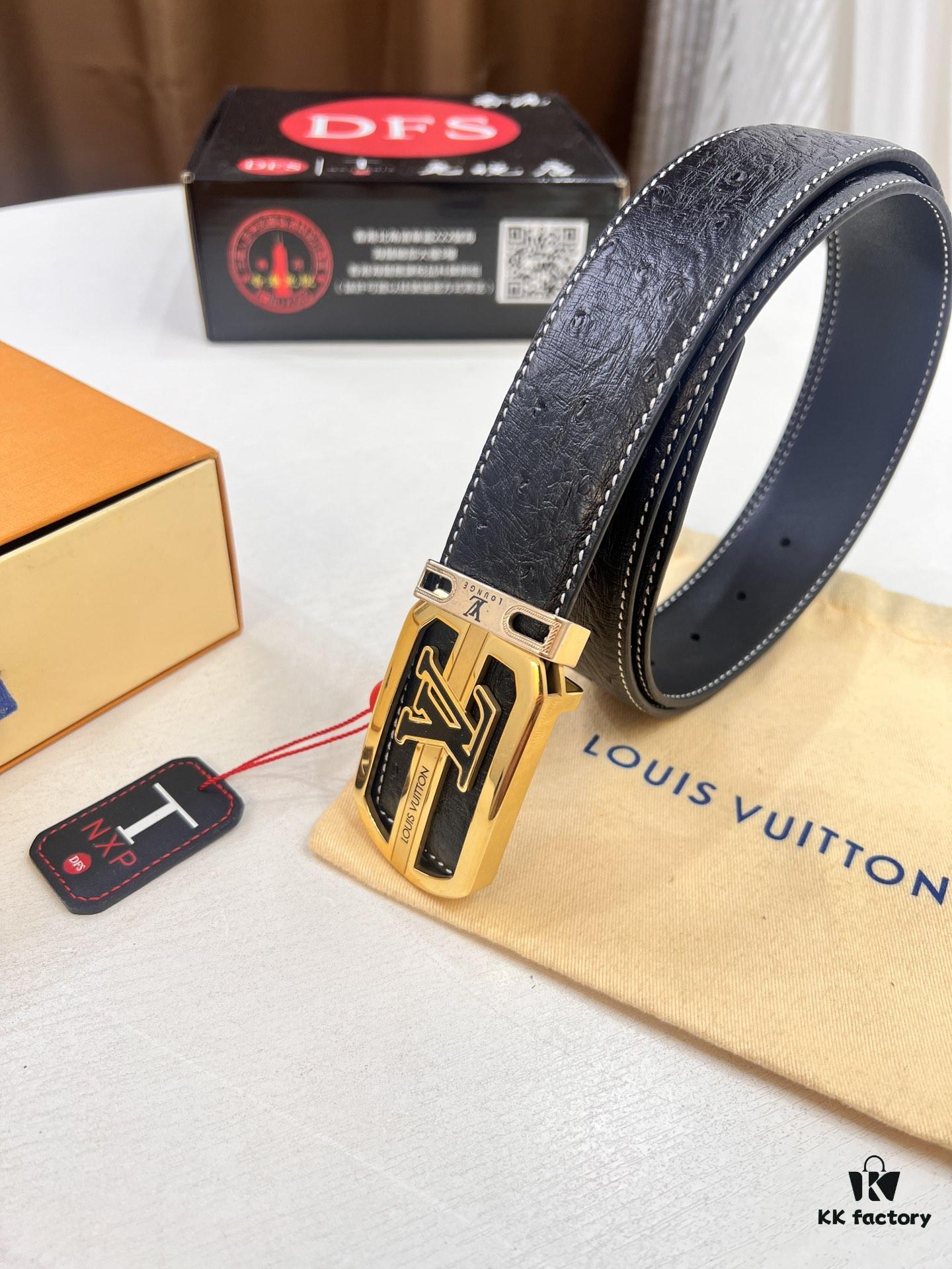 693202c03a89a121ed550ba6 Top-Tier Louis Vuitton LV Belt, Genuine Crocodile-Ostrich Grain Top Layer Calfskin, 3.8cm Width, Precision Molded L-Shaped Beveled Stainless Steel Hardware, Includes Original Hong Kong Duty-Free T-Gift Box (NXP RFID Tag Verifiable on Official Website)