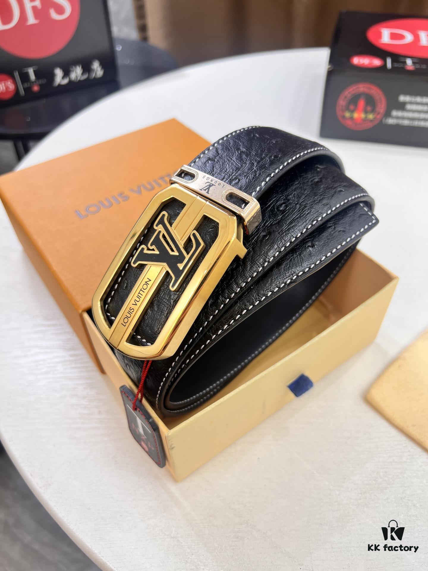 693202c03a89a121ed550ba7 Top-Tier Louis Vuitton LV Belt, Genuine Crocodile-Ostrich Grain Top Layer Calfskin, 3.8cm Width, Precision Molded L-Shaped Beveled Stainless Steel Hardware, Includes Original Hong Kong Duty-Free T-Gift Box (NXP RFID Tag Verifiable on Official Website)