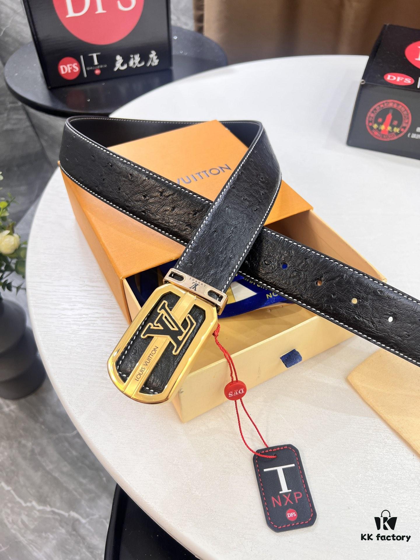 693202c03a89a121ed550ba8 Top-Tier Louis Vuitton LV Belt, Genuine Crocodile-Ostrich Grain Top Layer Calfskin, 3.8cm Width, Precision Molded L-Shaped Beveled Stainless Steel Hardware, Includes Original Hong Kong Duty-Free T-Gift Box (NXP RFID Tag Verifiable on Official Website)