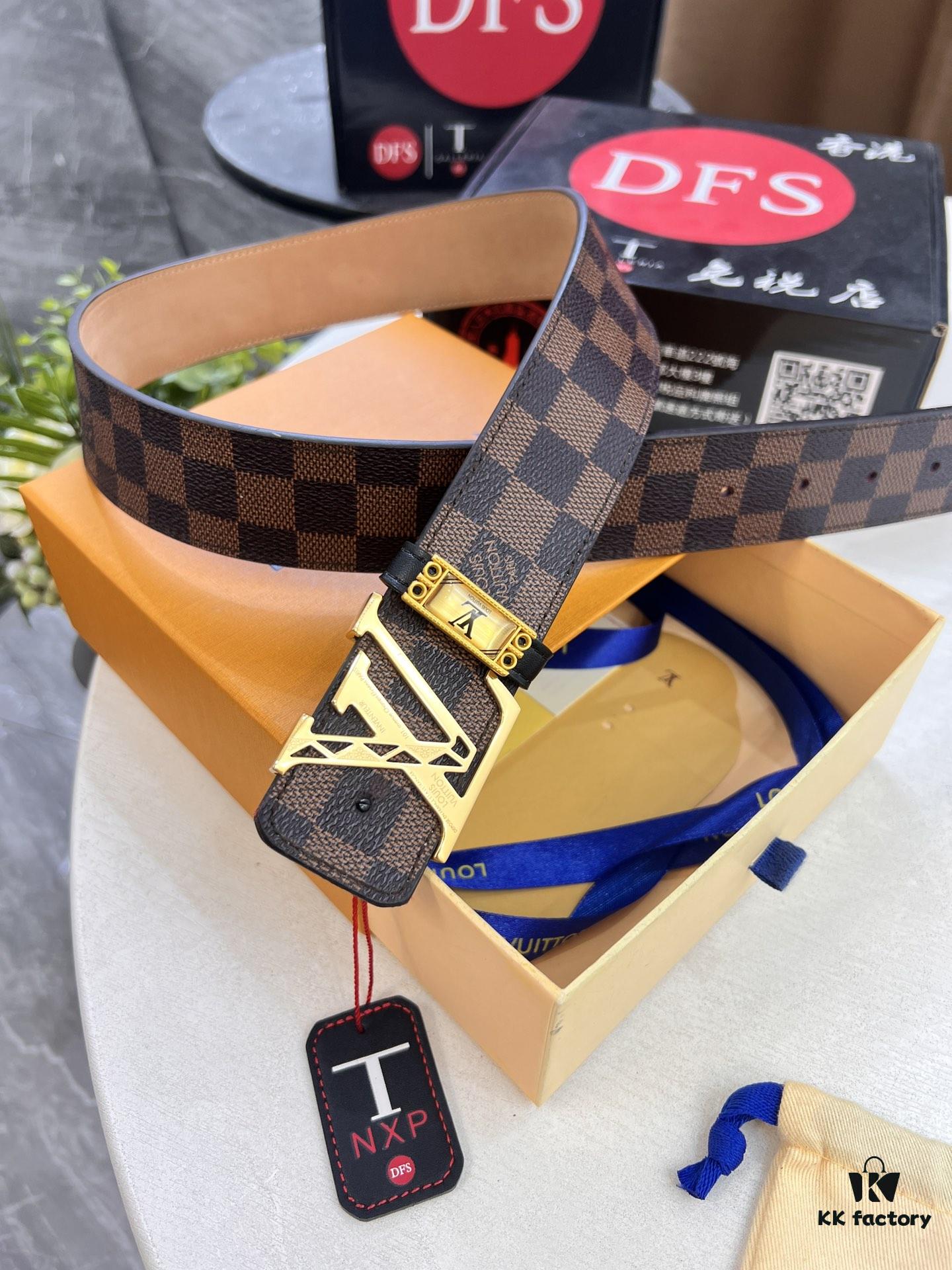 693202c13a89a121ed550bb0 LV Men's Belt, New Arrival, Genuine Cowhide Leather, Matte Finish, Corrosion-Resistant Letter Hardware, 3.8cm Width