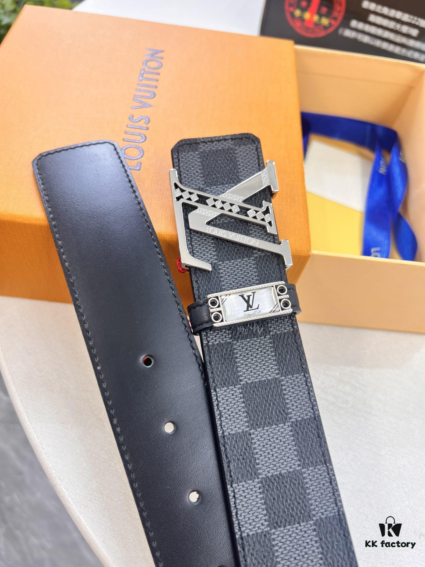 693202c23a89a121ed550bbd LV Men's Belt, Latest Design, ZP Molded, Synchronized with Original Pattern Fabric, Full-Grain Cowhide Leather, Heavy-Duty Stainless Steel Hardware, 4.0cm Width