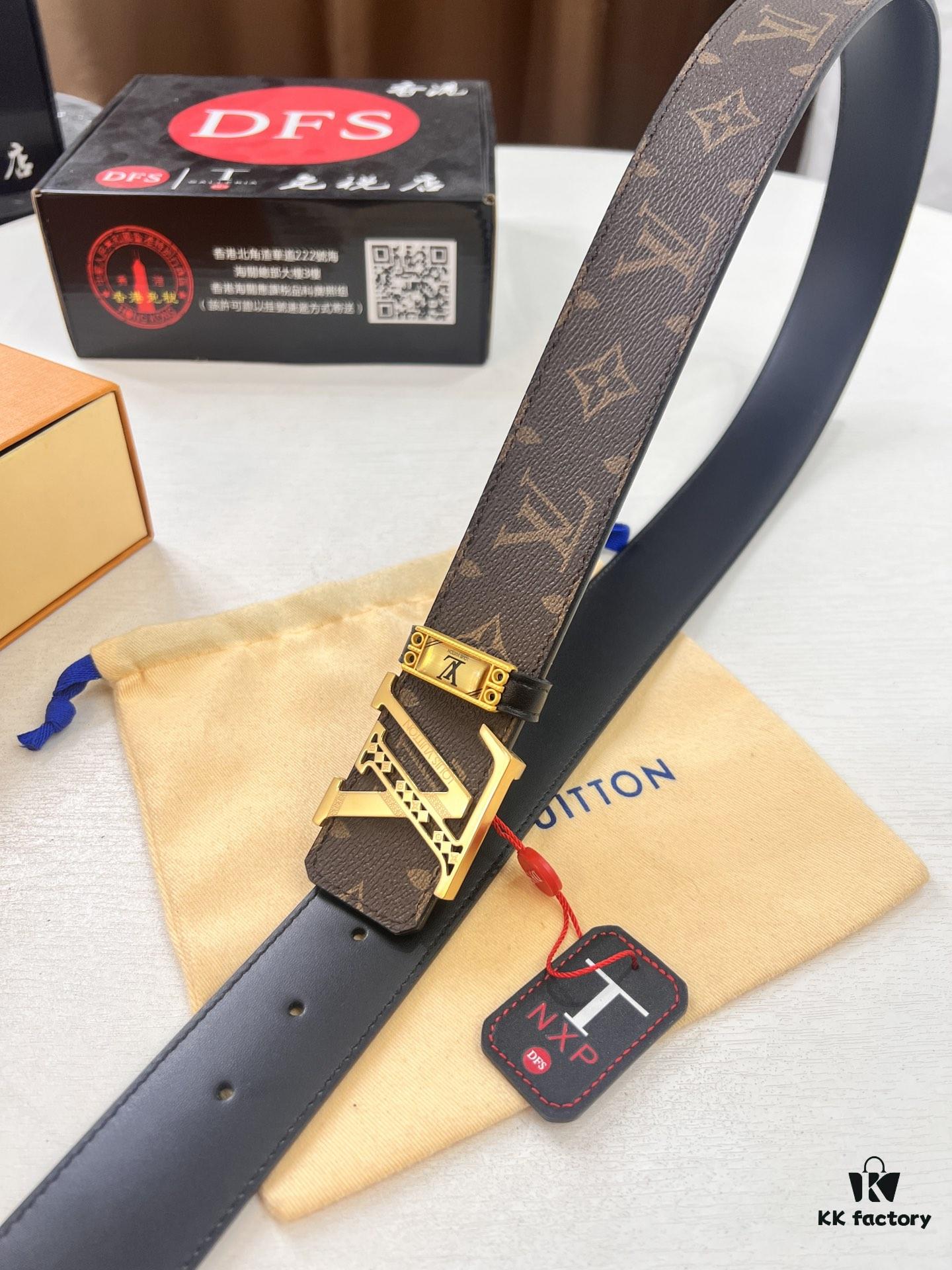 693202c33a89a121ed550bc5 LV Men's Belt, Latest Design, ZP Molded, Synchronized with Original Monogram Pattern, Full-Grain Cowhide Leather, Heavy-Duty Steel Buckle, 4.0cm Width