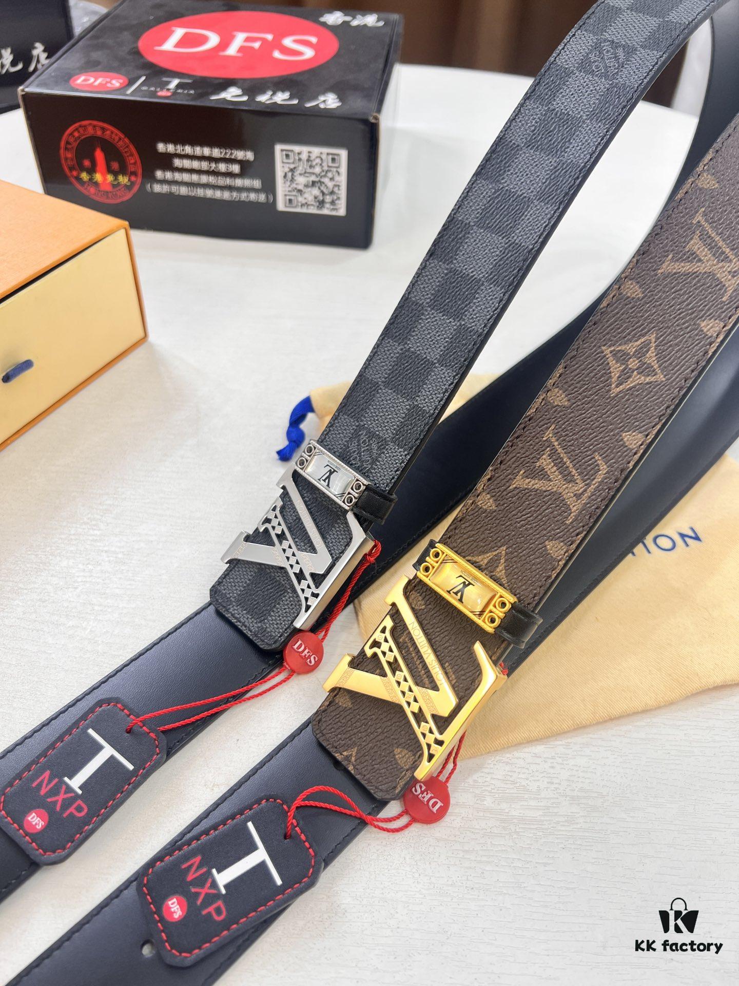 693202c33a89a121ed550bc8 LV Men's Belt, Latest Design, ZP Molded, Synchronized with Original Monogram Pattern, Full-Grain Cowhide Leather, Heavy-Duty Steel Buckle, 4.0cm Width