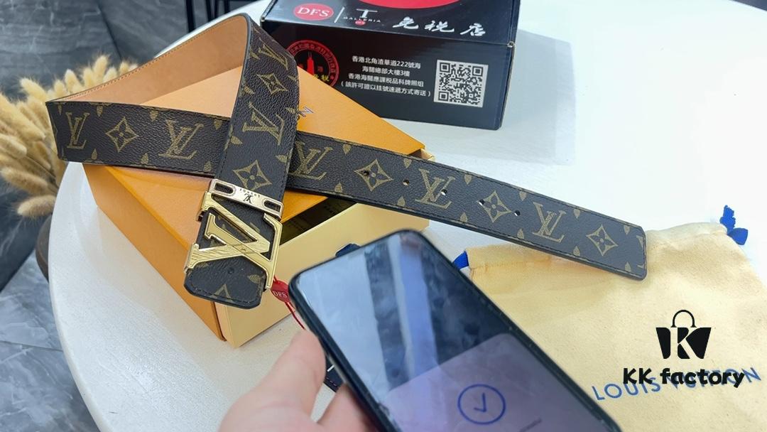 693202c53a89a121ed550be9 LV New Checkered Leather Belt, Fashion Casual Style with Video Anti-counterfeiting Induction Network