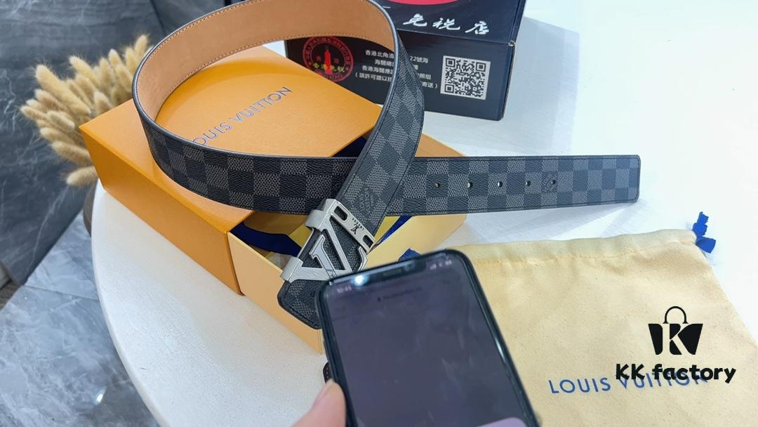 693202c53a89a121ed550bea LV New Checkered Leather Belt, Fashion Casual Style with Video Anti-counterfeiting Induction Network