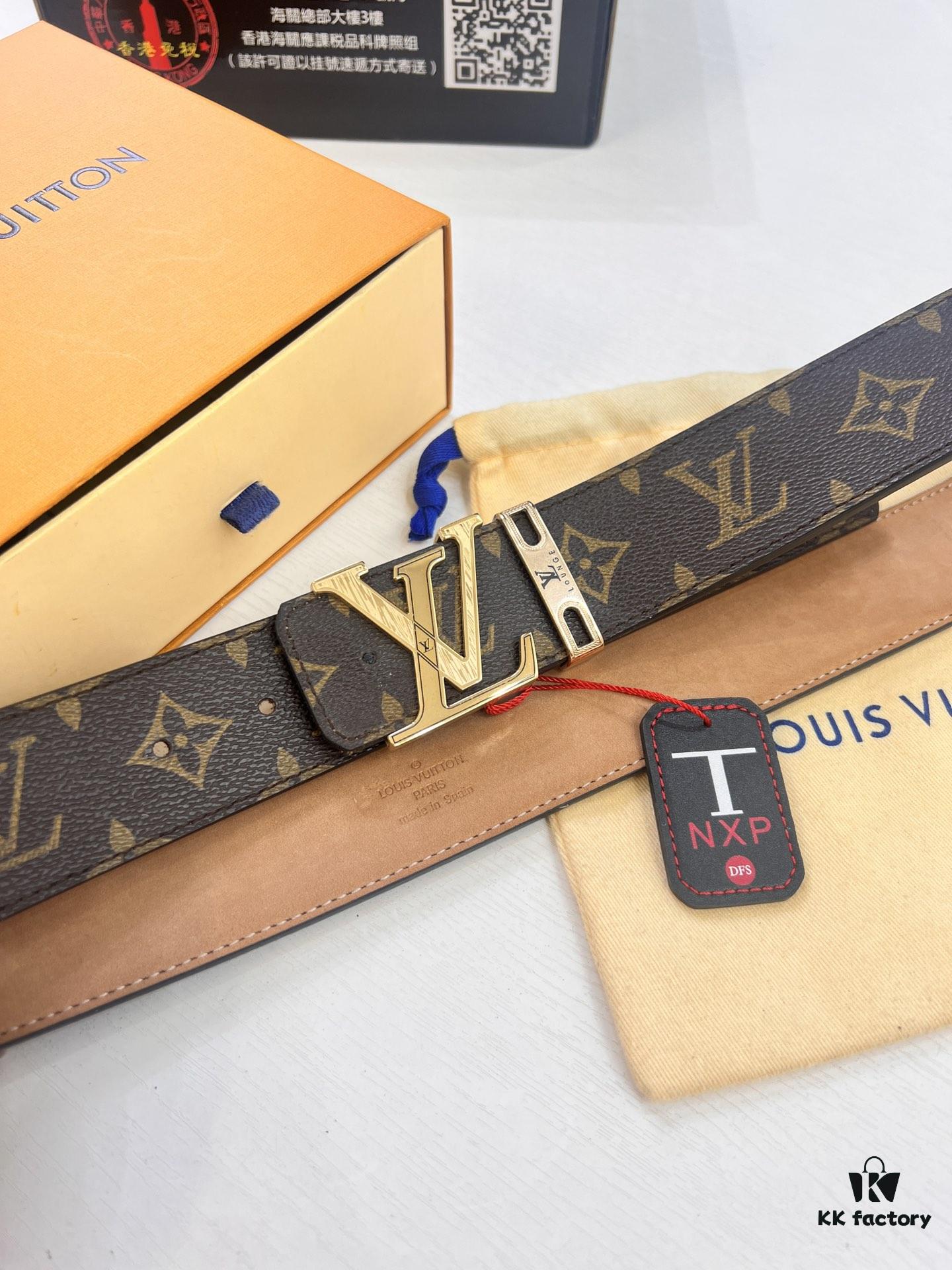 693202c63a89a121ed550bf3 LV Men's Belt, New Arrival, Genuine Cowhide Leather, 3.8cm Width, Sandblasted Finish, Corroded Letter Hardware, Original Imported Plaid Fabric