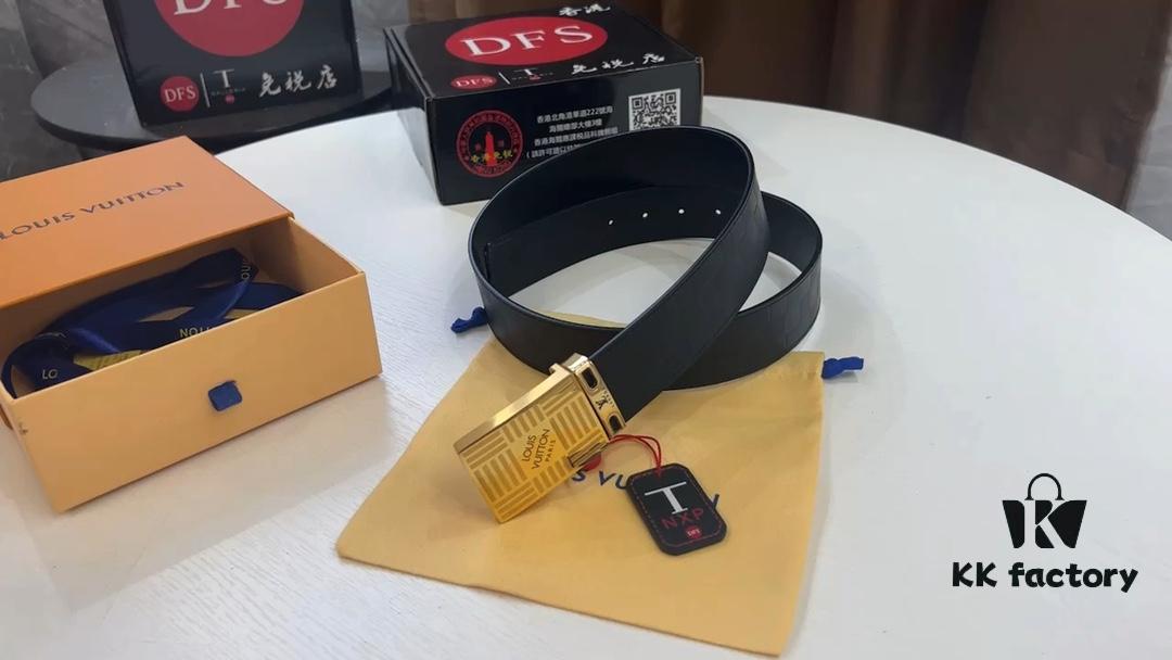 LV New Checkered Leather Belt, Fashion Casual Style, Reversible Use