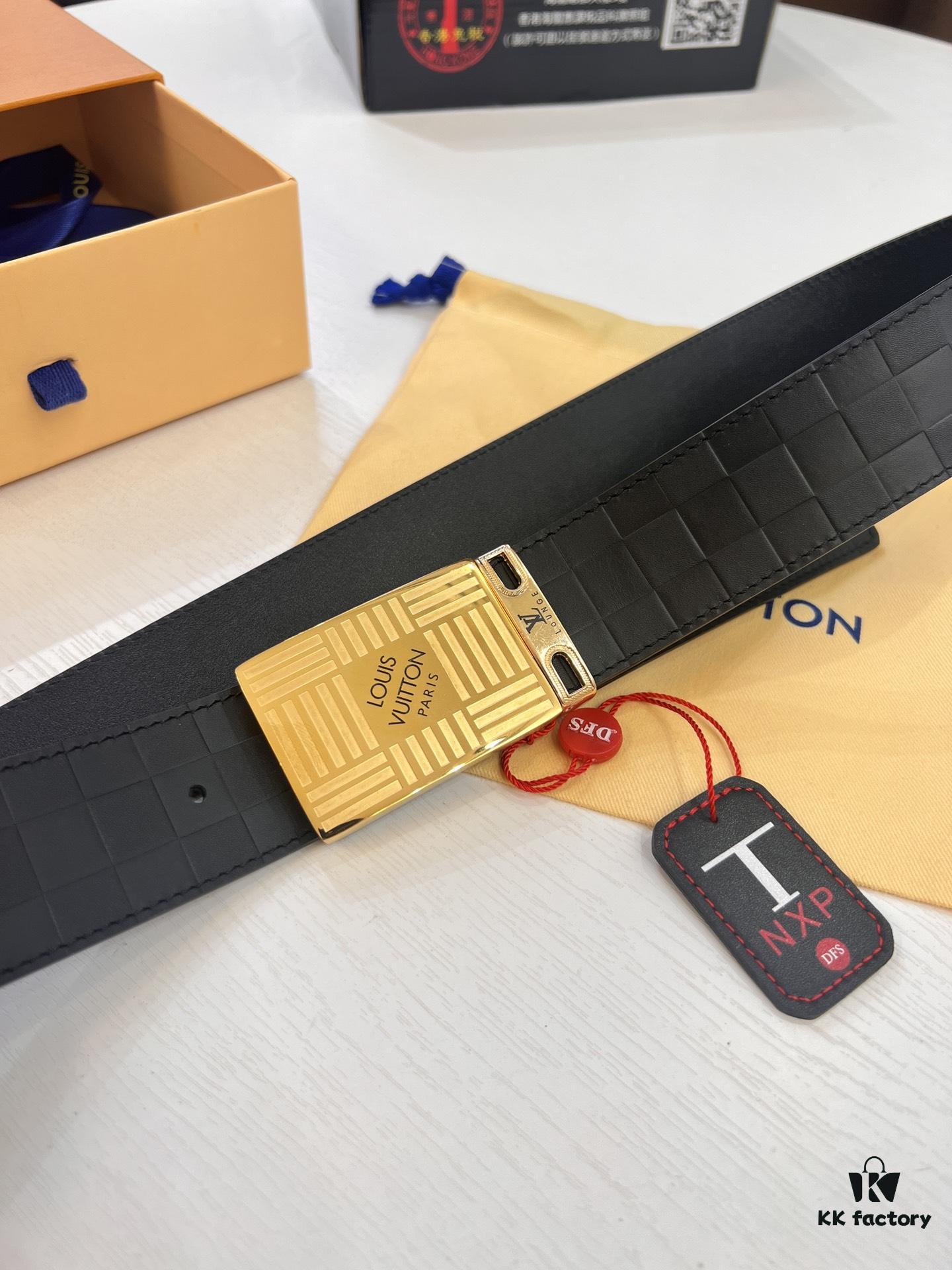693202c83a89a121ed550c0c Top Quality Genuine Leather Belt, Louis Vuitton LV Style, 3.8cm Width, Imported South African Cowhide, Dual-Sided Texture, Full-Grain Cow Leather Men's Dress Belt