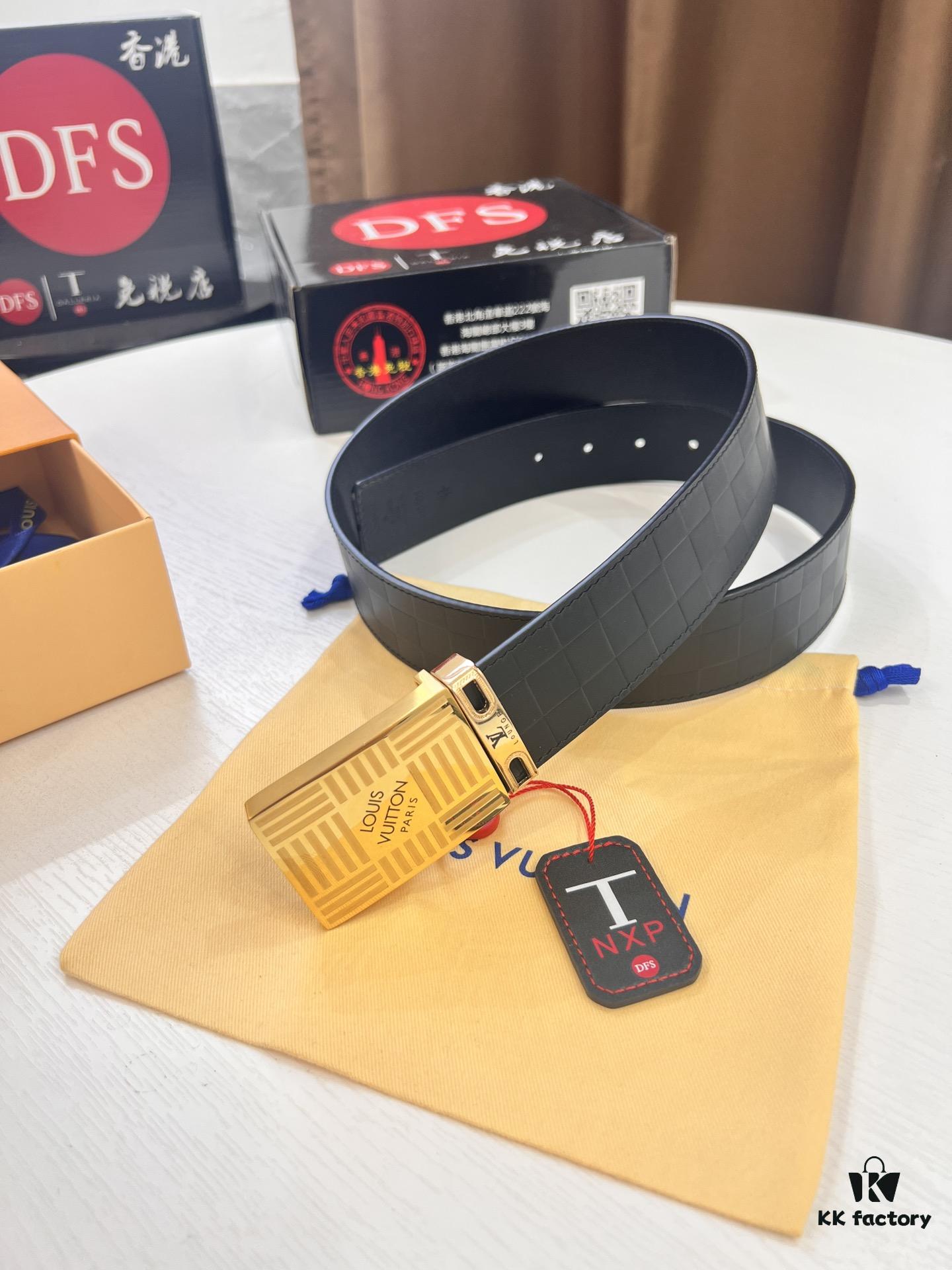 693202c83a89a121ed550c10 Top Quality Genuine Leather Belt, Louis Vuitton LV Style, 3.8cm Width, Imported South African Cowhide, Dual-Sided Texture, Full-Grain Cow Leather Men's Dress Belt