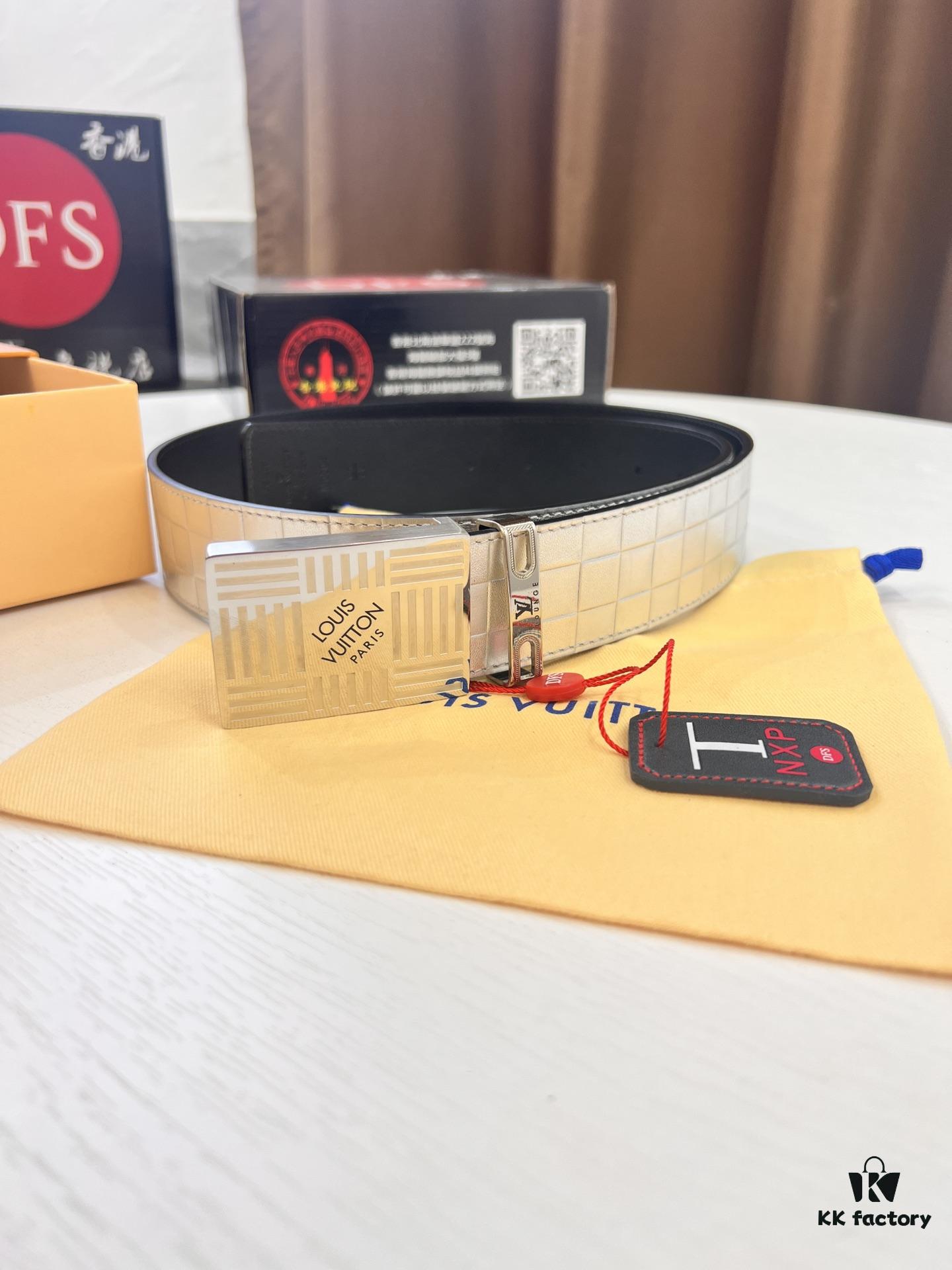 693202c93a89a121ed550c17 Top-Tier Men's Dress Belt - Louis Vuitton LV Style, 3.8cm Width, Premium Cowhide Leather, Double-Sided Texture, Hong Kong Duty-Free Gift Box, Anti-Counterfeit QR Authentication