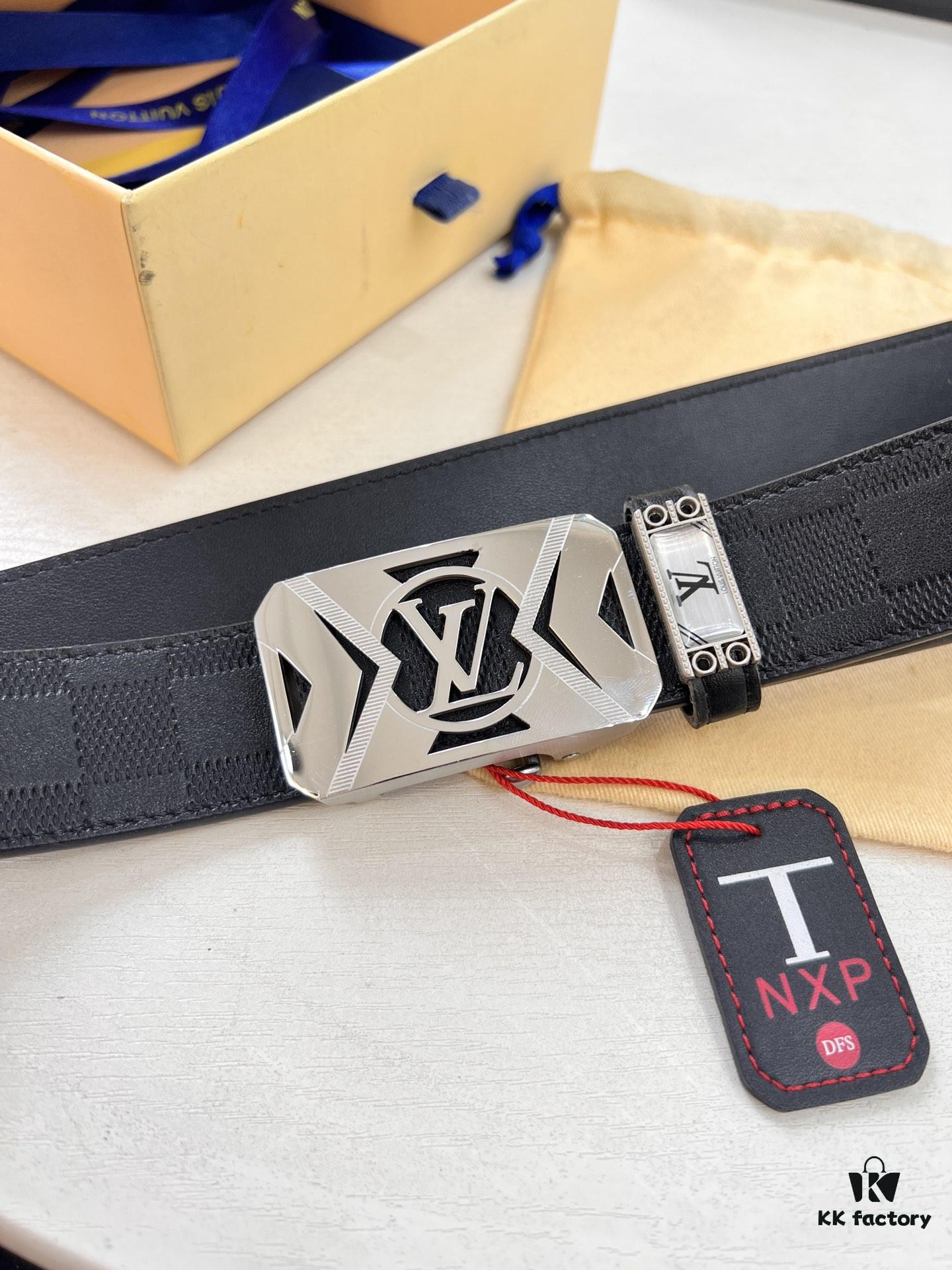 693202c93a89a121ed550c1c Xiaozhu Recommended Trumpet Trumpet Louis Vuitton Automatic Buckle Belt, Custom Cowhide, Checkered Full-Grain Imported Leather Paired with Fine-Grained Cattle Leather, Top-Quality Business Formal Belt with Soft Automatic Slide Rail Feel