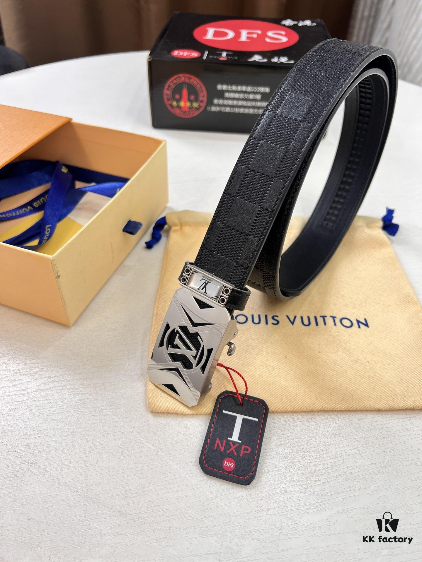 693202c93a89a121ed550c1e Xiaozhu Recommended Trumpet Trumpet Louis Vuitton Automatic Buckle Belt, Custom Cowhide, Checkered Full-Grain Imported Leather Paired with Fine-Grained Cattle Leather, Top-Quality Business Formal Belt with Soft Automatic Slide Rail Feel