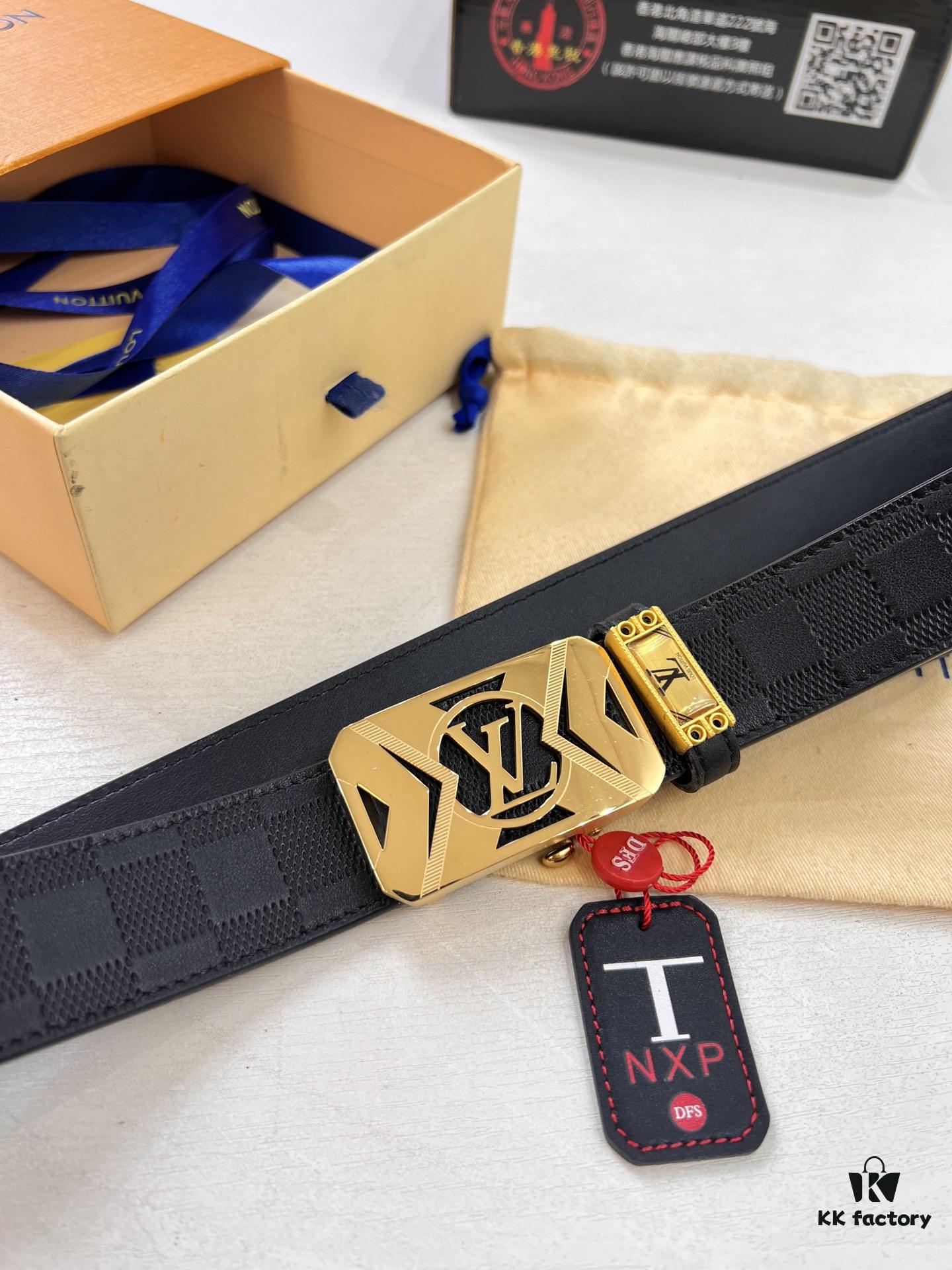 693202ca3a89a121ed550c23 Louis Vuitton Automatic Buckle Belt, Top-Quality Genuine Leather, Imported Grain Calfskin, Smooth Slide Mechanism, 3.5cm Width