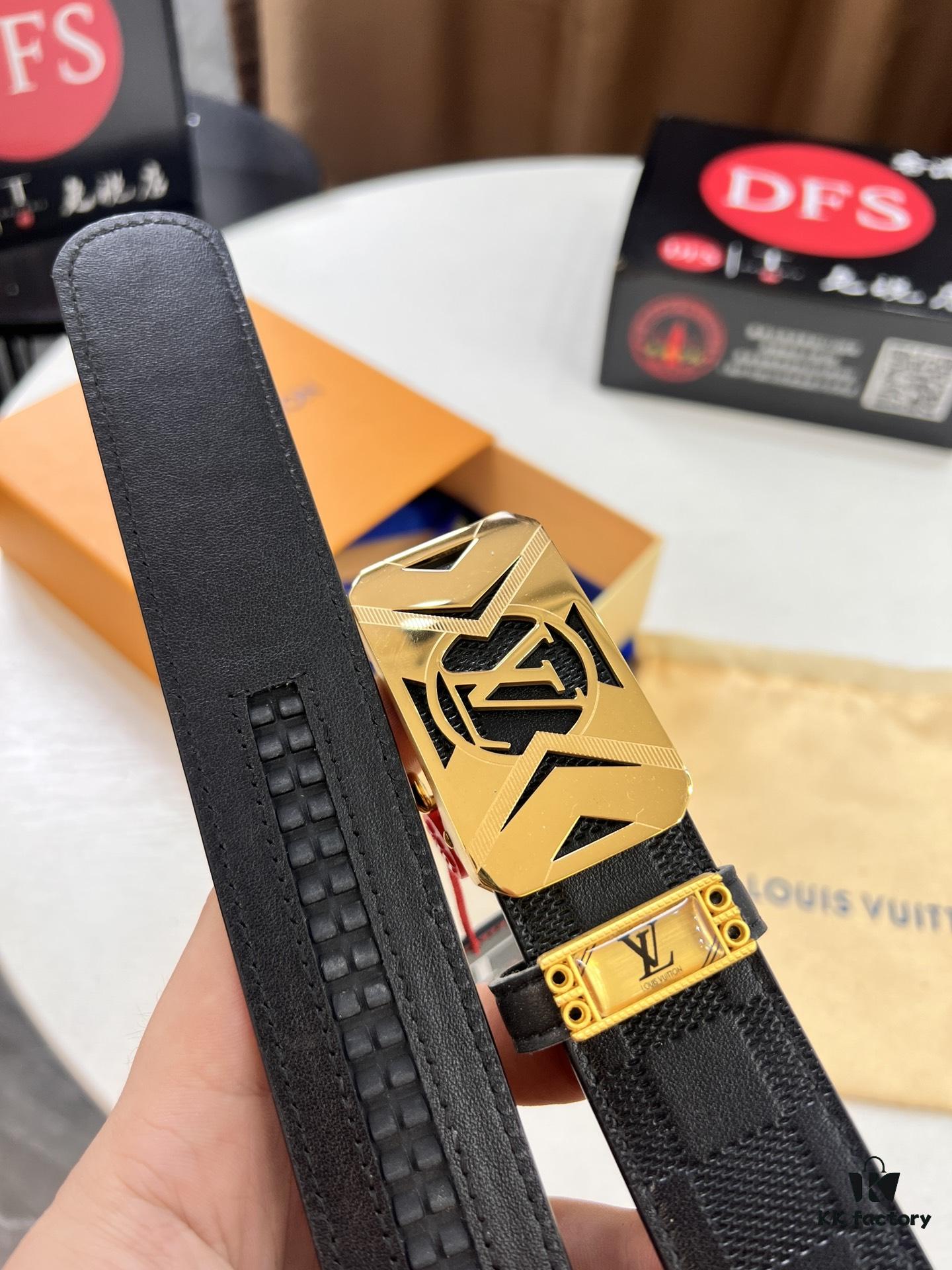693202ca3a89a121ed550c24 Louis Vuitton Automatic Buckle Belt, Top-Quality Genuine Leather, Imported Grain Calfskin, Smooth Slide Mechanism, 3.5cm Width