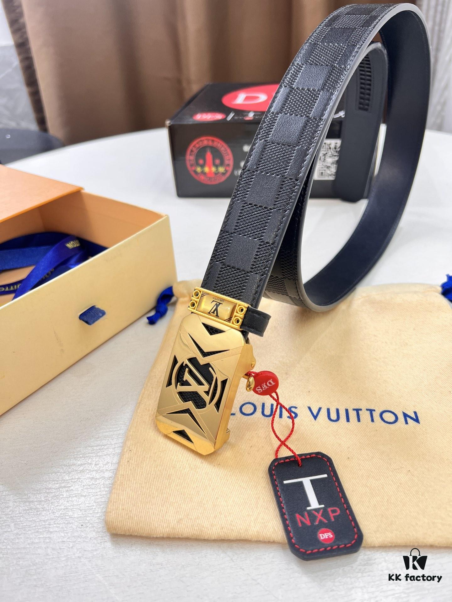 693202ca3a89a121ed550c25 Louis Vuitton Automatic Buckle Belt, Top-Quality Genuine Leather, Imported Grain Calfskin, Smooth Slide Mechanism, 3.5cm Width
