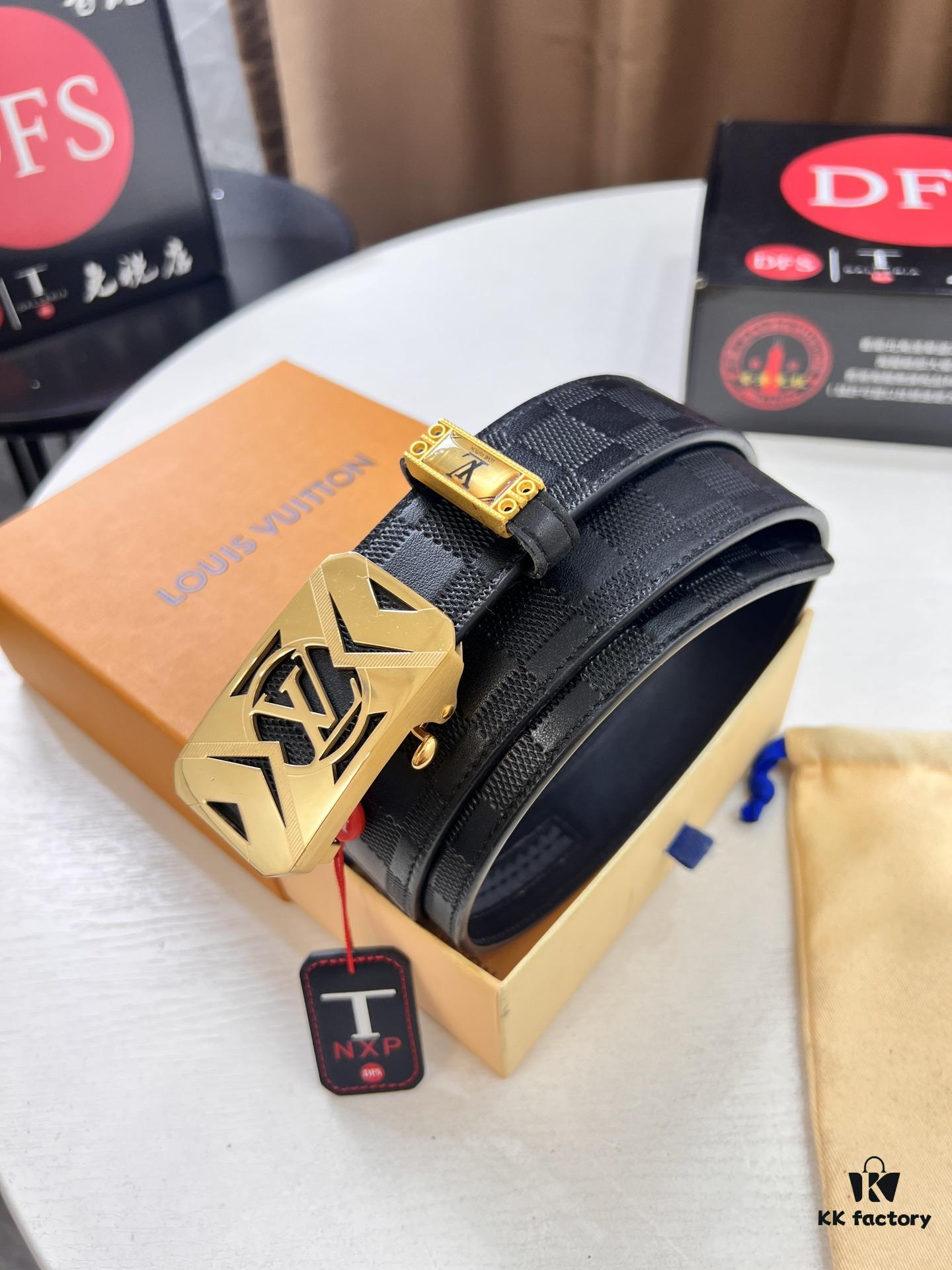 693202ca3a89a121ed550c26 Louis Vuitton Automatic Buckle Belt, Top-Quality Genuine Leather, Imported Grain Calfskin, Smooth Slide Mechanism, 3.5cm Width