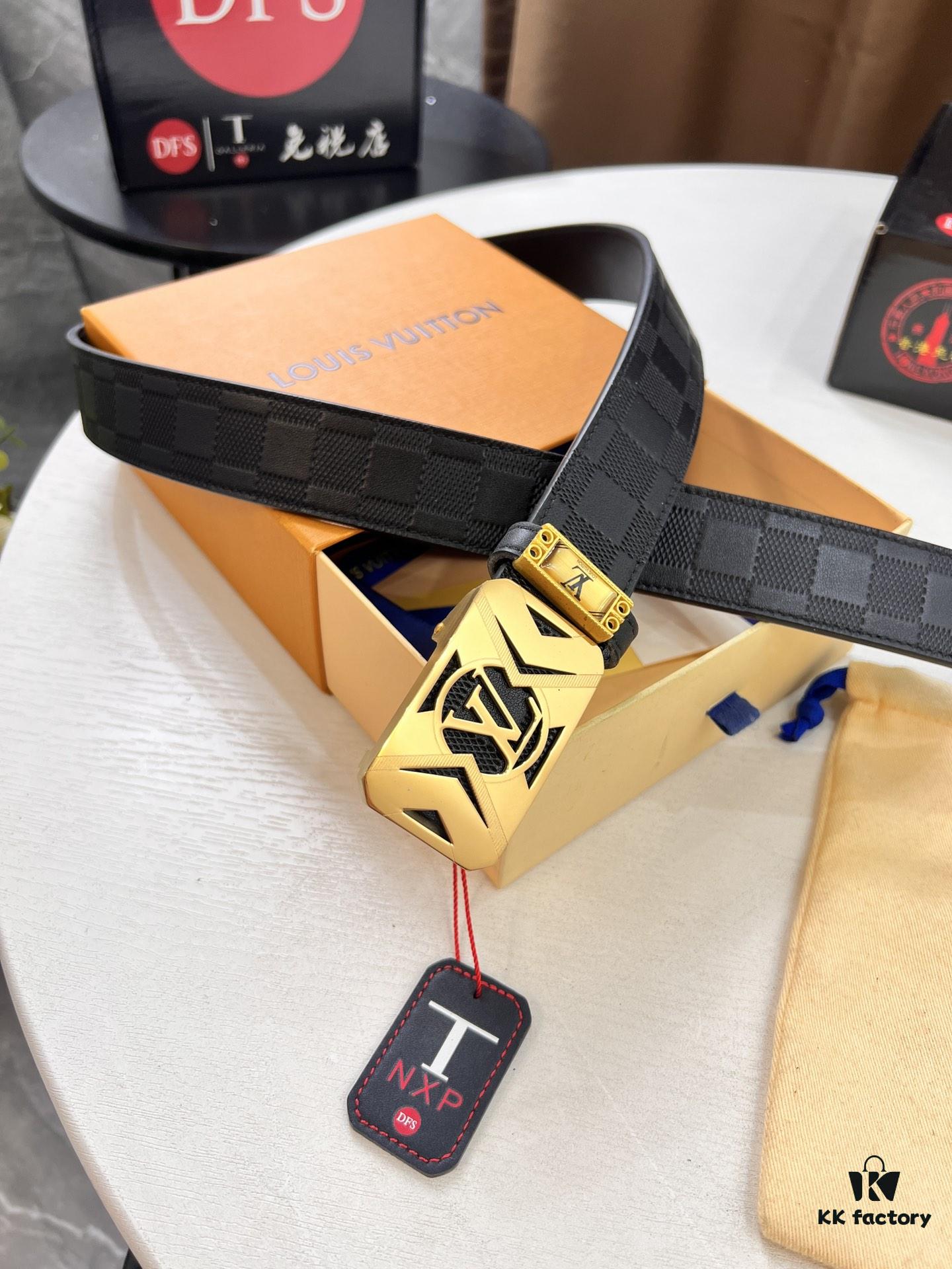 693202ca3a89a121ed550c27 Louis Vuitton Automatic Buckle Belt, Top-Quality Genuine Leather, Imported Grain Calfskin, Smooth Slide Mechanism, 3.5cm Width