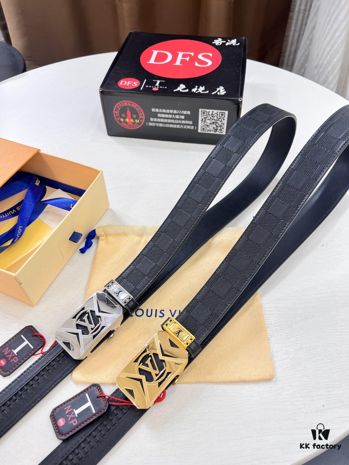 693202ca3a89a121ed550c28 Louis Vuitton Automatic Buckle Belt, Top-Quality Genuine Leather, Imported Grain Calfskin, Smooth Slide Mechanism, 3.5cm Width