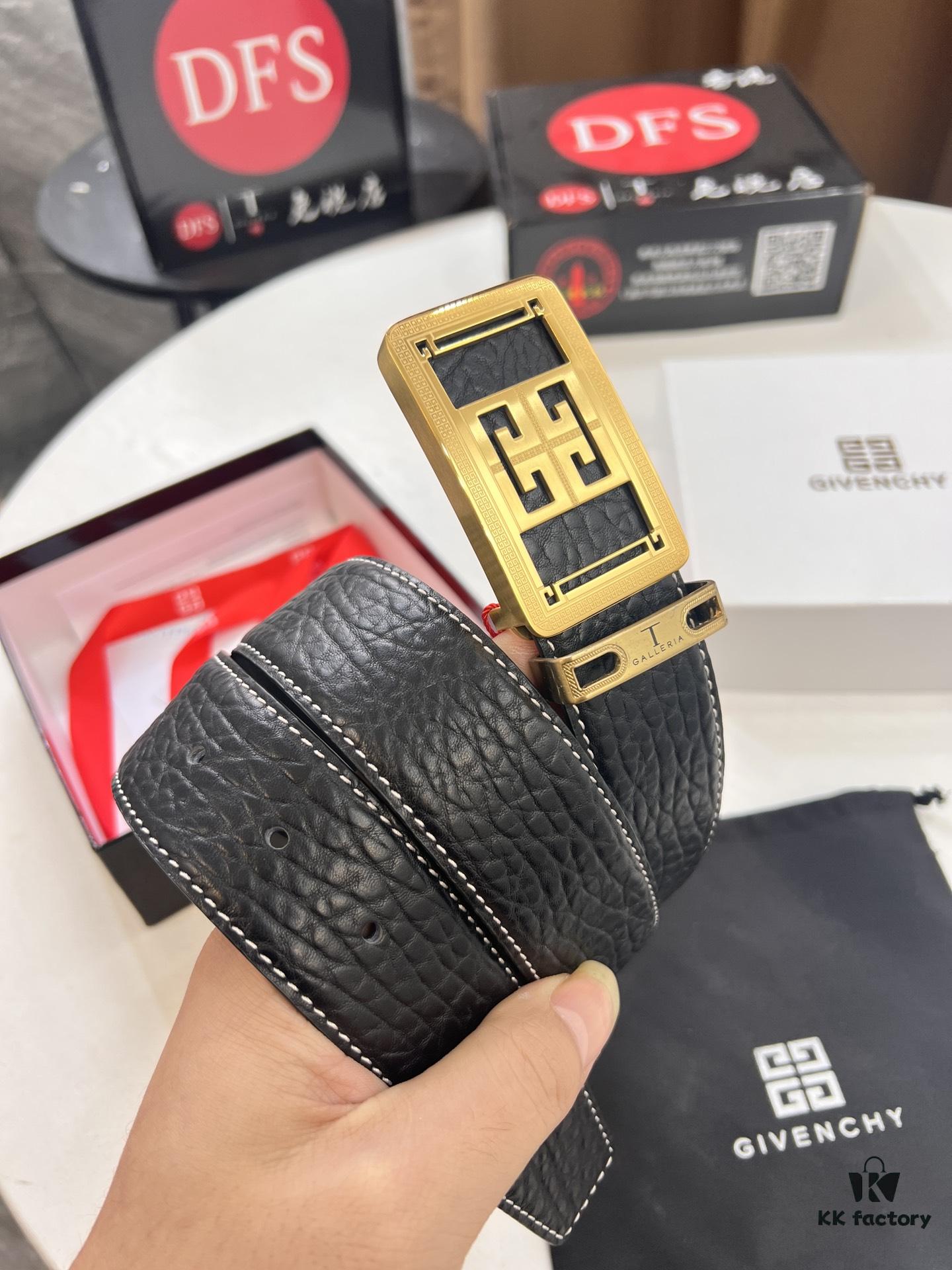 693202ca3a89a121ed550c2c Givenchy Men's Belt - Original Factory Direct, Genuine Ox Leather with Logo Buckle, 3.8cm Width, Duty-Free Hong Kong Gift Box Edition
