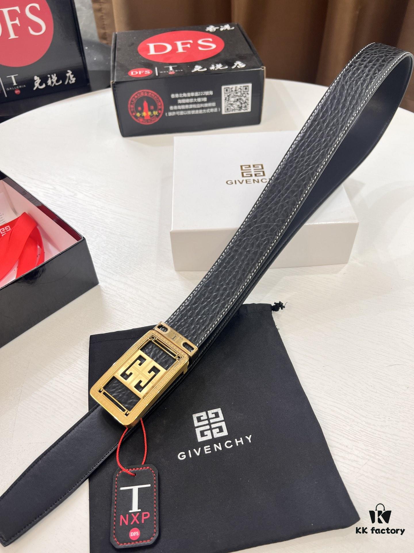 693202cb3a89a121ed550c2e Givenchy Men's Belt - Original Factory Direct, Genuine Ox Leather with Logo Buckle, 3.8cm Width, Duty-Free Hong Kong Gift Box Edition