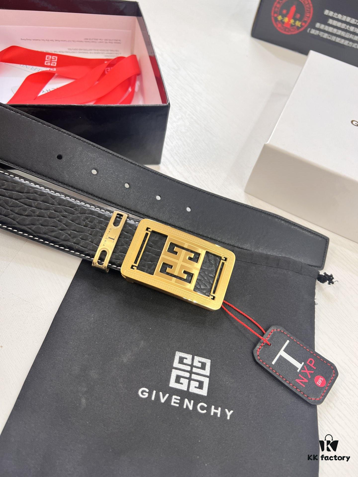 693202cb3a89a121ed550c2f Givenchy Men's Belt - Original Factory Direct, Genuine Ox Leather with Logo Buckle, 3.8cm Width, Duty-Free Hong Kong Gift Box Edition
