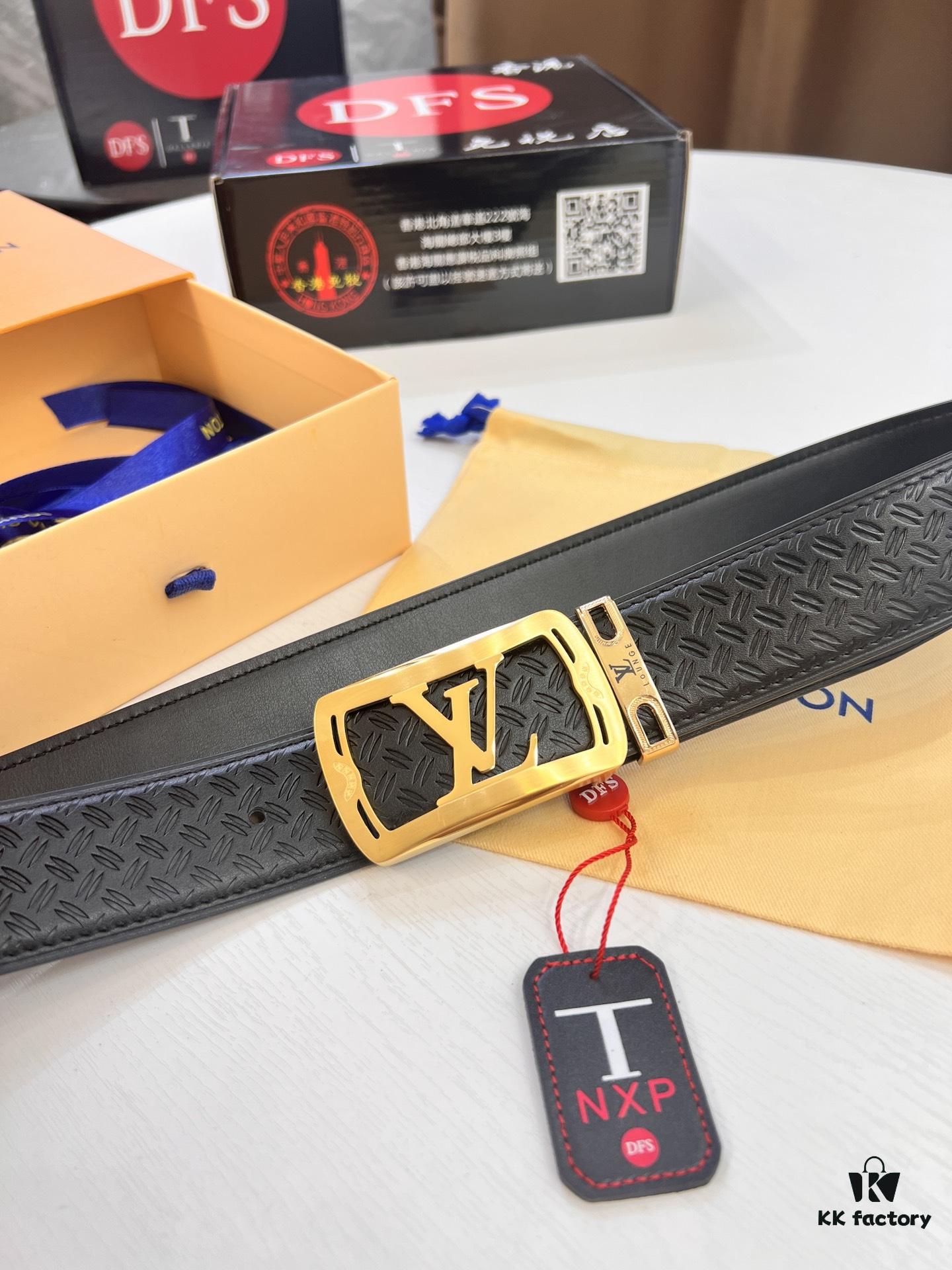 693202cc3a89a121ed550c3c Top-Tier LV Louis Vuitton Belt - Genuine Mold L, Polished Stainless Steel Hardware, Reversible French Imported Embossed Calfskin Leather, 3.8cm Width, NXP RFID Chip for Official Authentication
