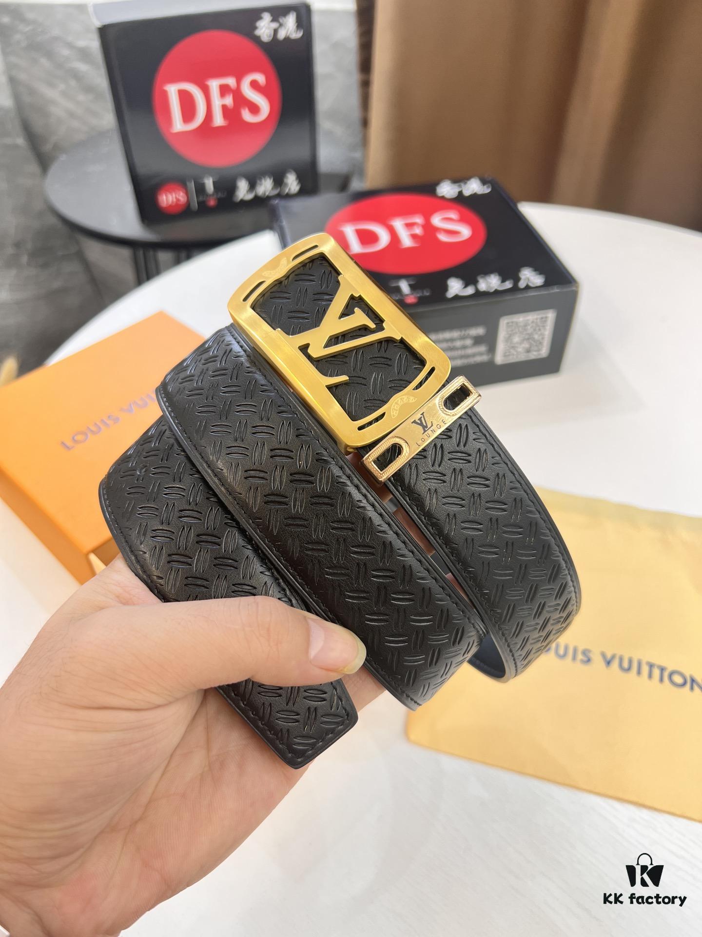 693202cc3a89a121ed550c3d Top-Tier LV Louis Vuitton Belt - Genuine Mold L, Polished Stainless Steel Hardware, Reversible French Imported Embossed Calfskin Leather, 3.8cm Width, NXP RFID Chip for Official Authentication