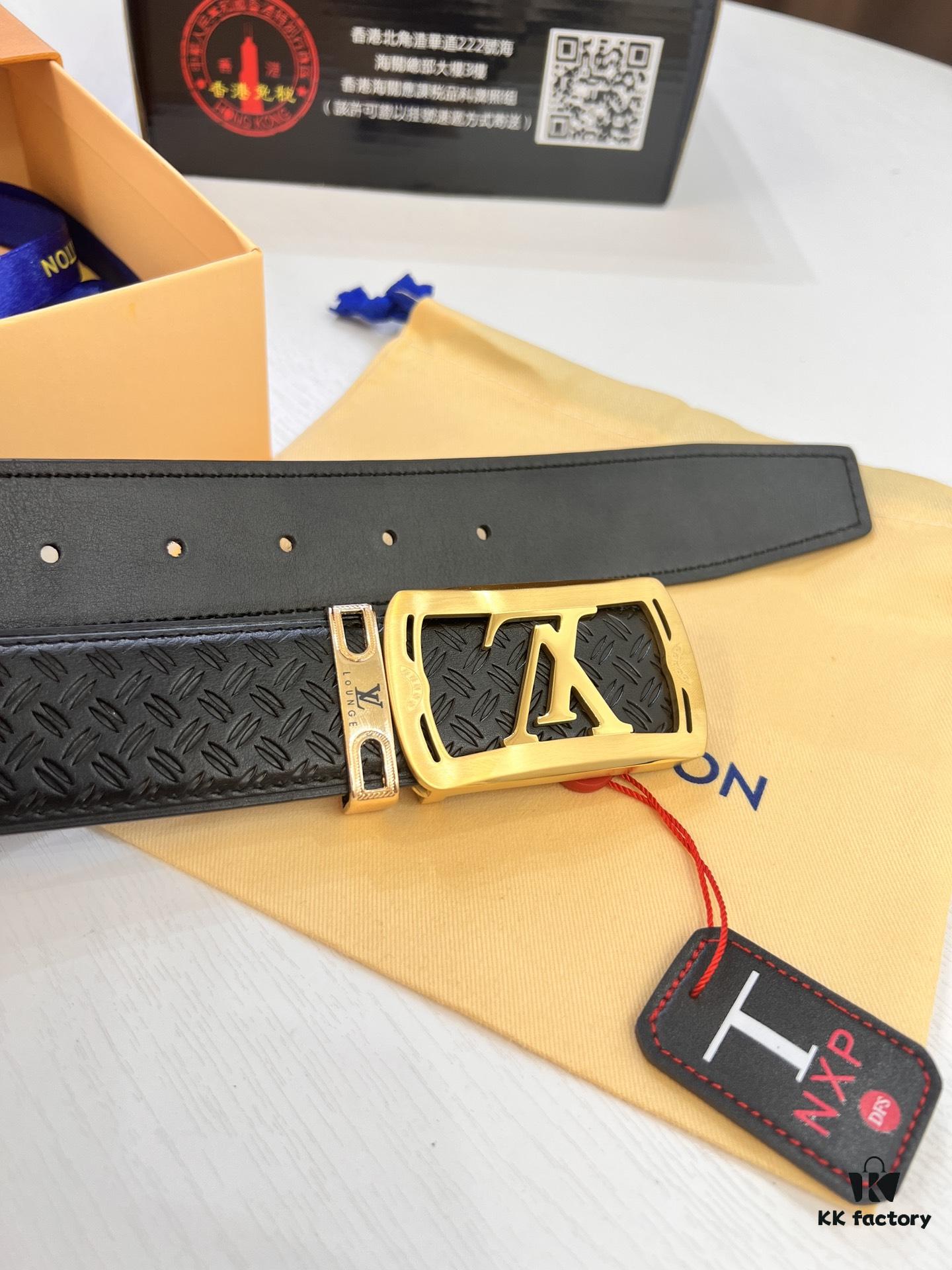 693202cc3a89a121ed550c3e Top-Tier LV Louis Vuitton Belt - Genuine Mold L, Polished Stainless Steel Hardware, Reversible French Imported Embossed Calfskin Leather, 3.8cm Width, NXP RFID Chip for Official Authentication