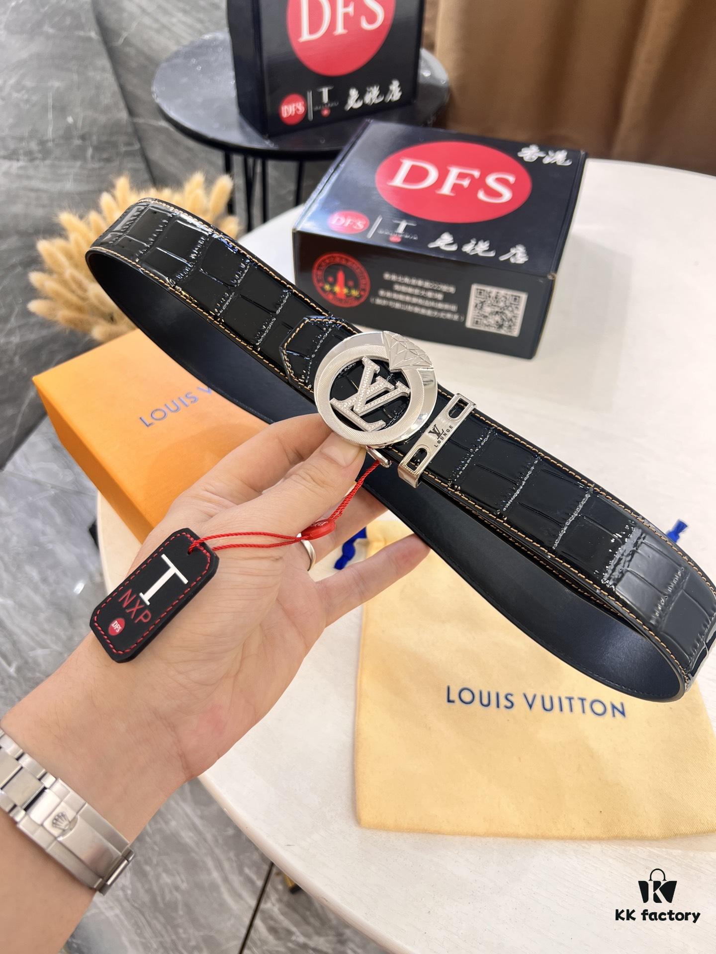 693202cd3a89a121ed550c4a LV Men's Belt, Latest Design with Crocodile Belly Grain Cowhide, 4.0cm Wide, Imported Leather, Heavy-Duty Metal Buckle with NXP Anti-Counterfeit Chip