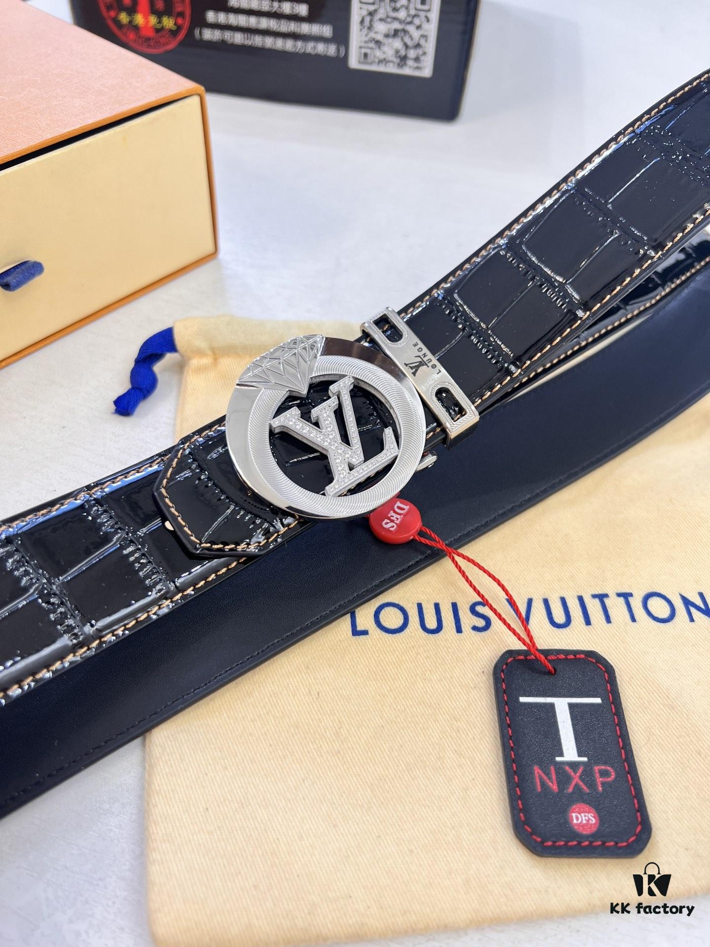 693202cd3a89a121ed550c4b LV Men's Belt, Latest Design with Crocodile Belly Grain Cowhide, 4.0cm Wide, Imported Leather, Heavy-Duty Metal Buckle with NXP Anti-Counterfeit Chip