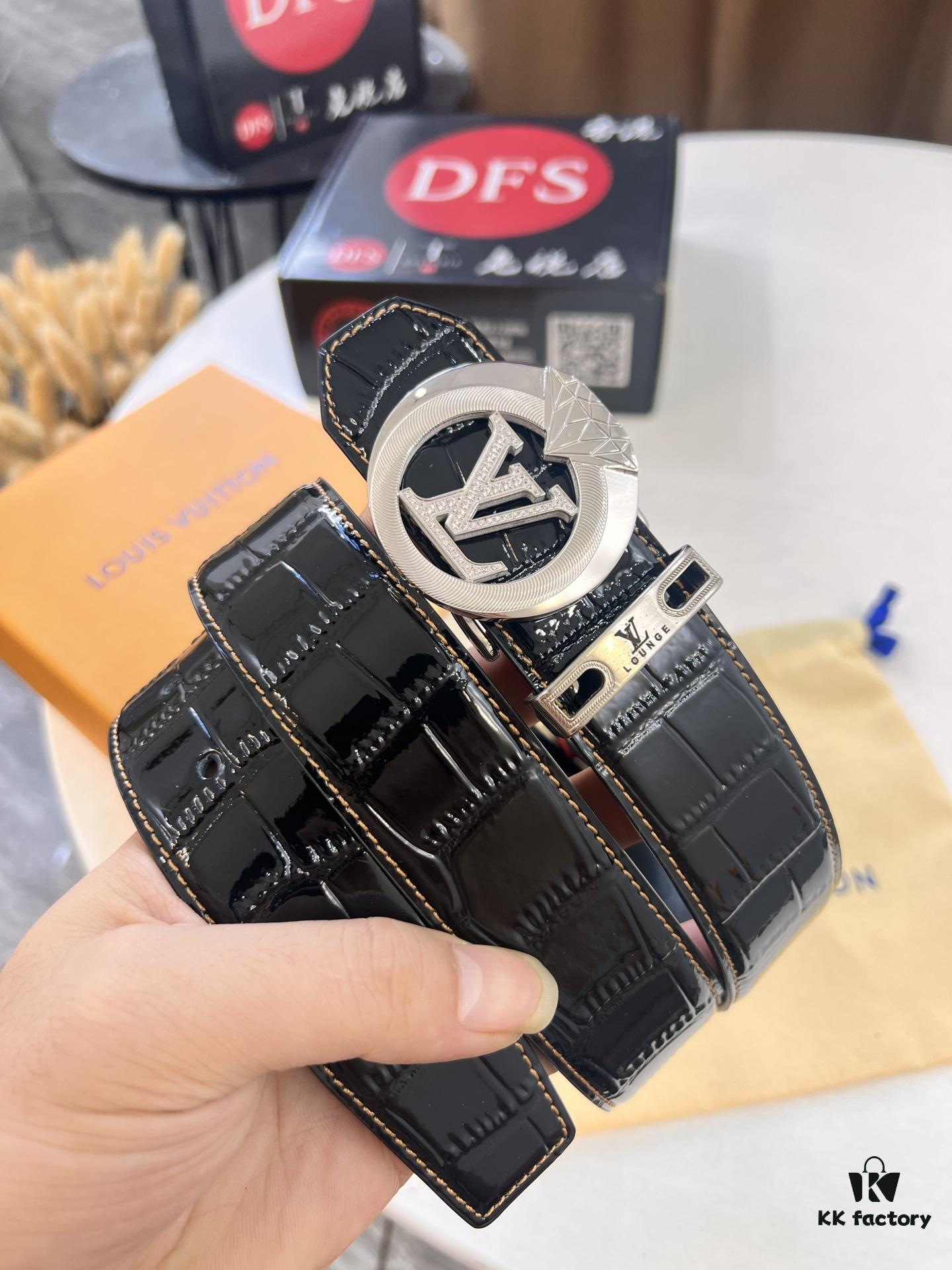 693202cd3a89a121ed550c4c LV Men's Belt, Latest Design with Crocodile Belly Grain Cowhide, 4.0cm Wide, Imported Leather, Heavy-Duty Metal Buckle with NXP Anti-Counterfeit Chip