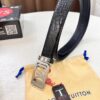 693202cf3a89a121ed550c6d Louis Vuitton Automatic Buckle Belt, Top-Quality Genuine Leather with Crocodile Texture, 3.5cm Width, Premium Business Formal Accessory