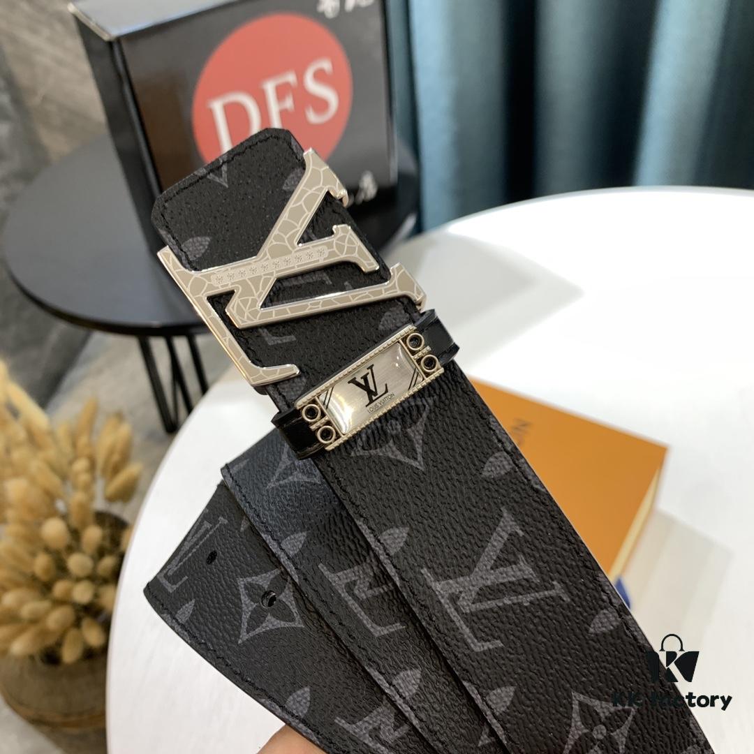693202d13a89a121ed550c87 LV Men's Belt, New Monogram Design, Imported Fabric, Full-Grain Cowhide, Reversible, 3.8cm Width, Water Ripple Letter Hardware