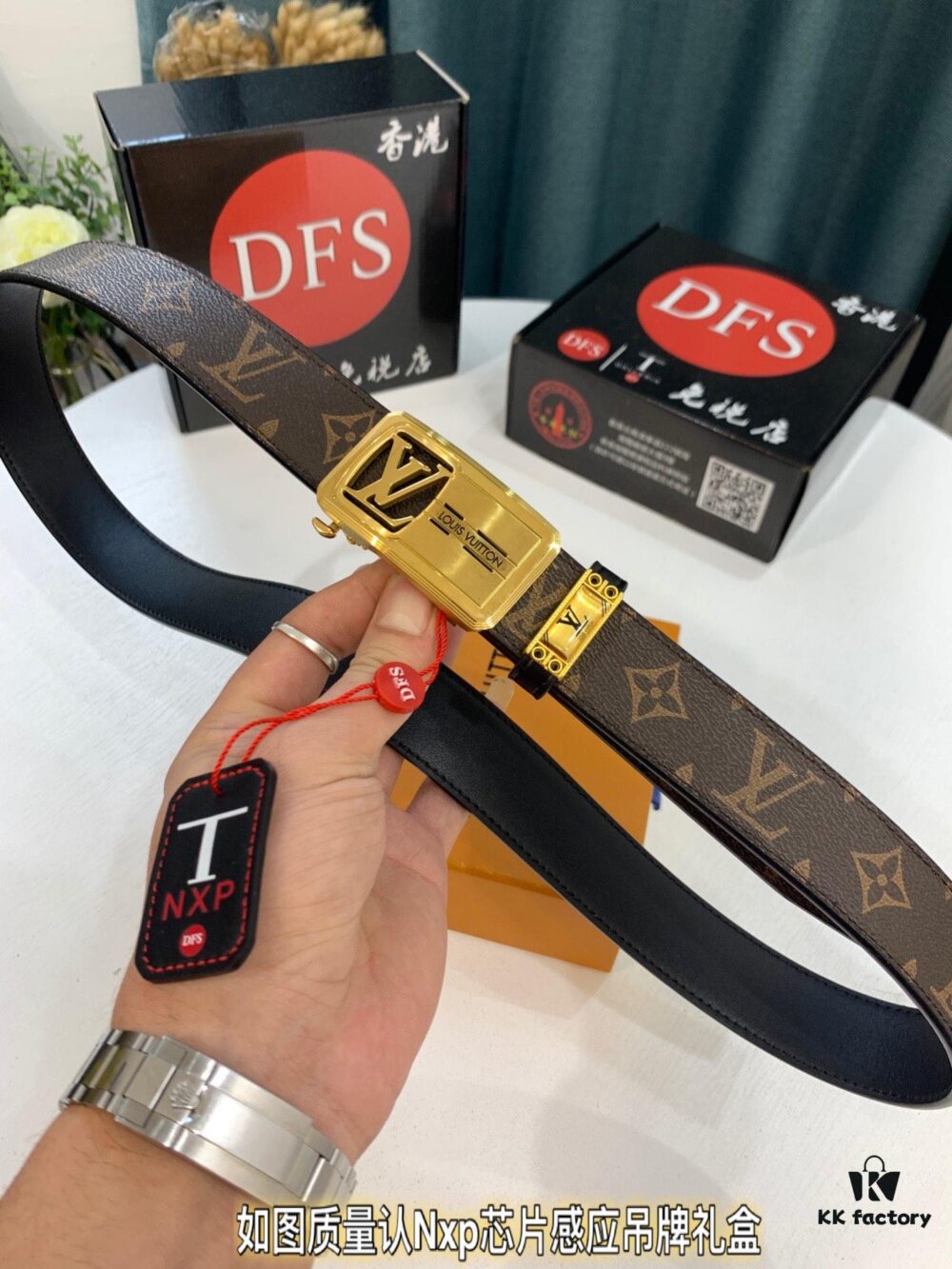 693202d23a89a121ed550c93 Luxury Louis Vuitton Automatic Buckle Belt – Genuine Cowhide with PVC Monogram Pattern, 3.5cm Width, Top-Quality Craftsmanship