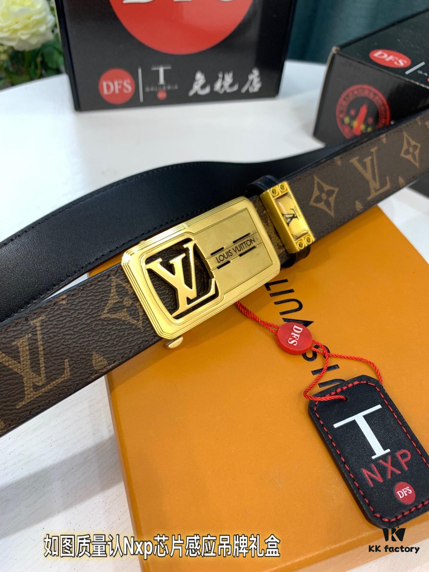 693202d23a89a121ed550c94 Luxury Louis Vuitton Automatic Buckle Belt – Genuine Cowhide with PVC Monogram Pattern, 3.5cm Width, Top-Quality Craftsmanship