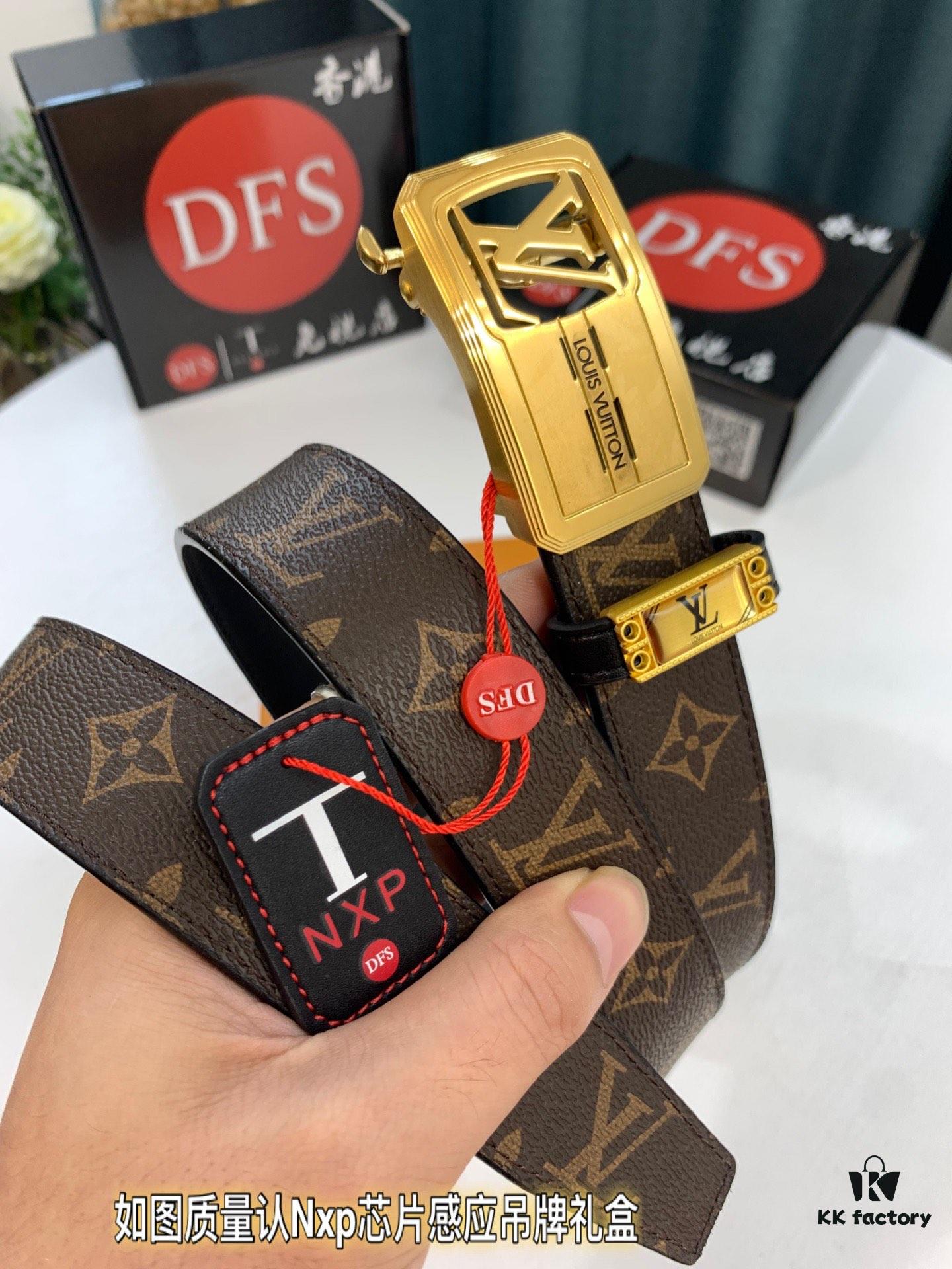 693202d23a89a121ed550c95 Luxury Louis Vuitton Automatic Buckle Belt – Genuine Cowhide with PVC Monogram Pattern, 3.5cm Width, Top-Quality Craftsmanship